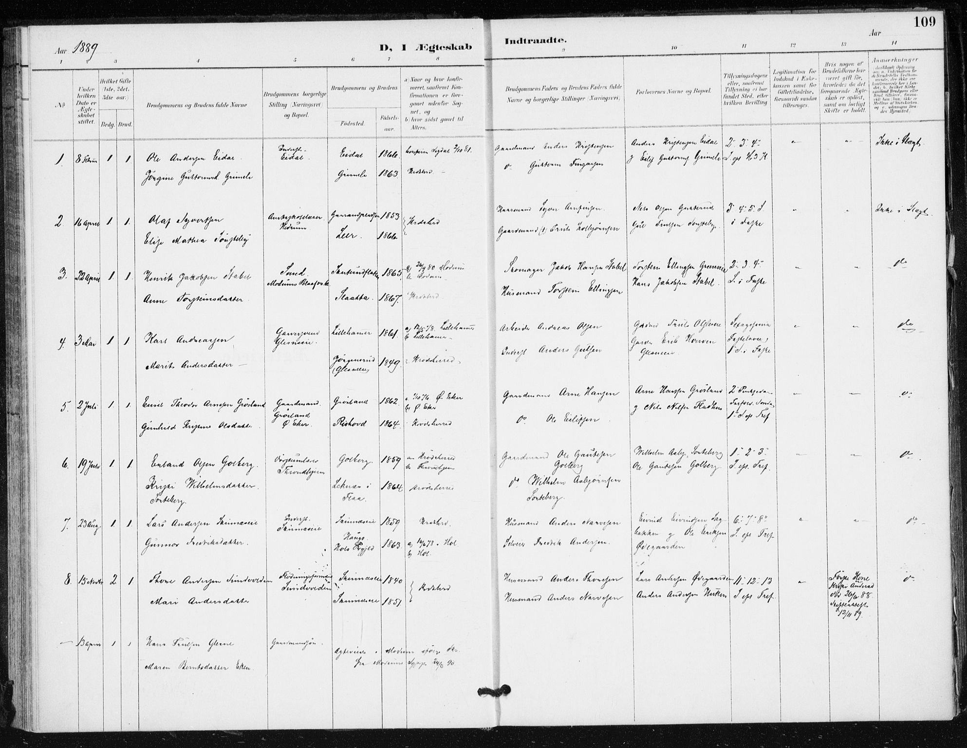 Krødsherad kirkebøker, AV/SAKO-A-19/F/Fa/L0006: Parish register (official) no. 6, 1889-1899, p. 109