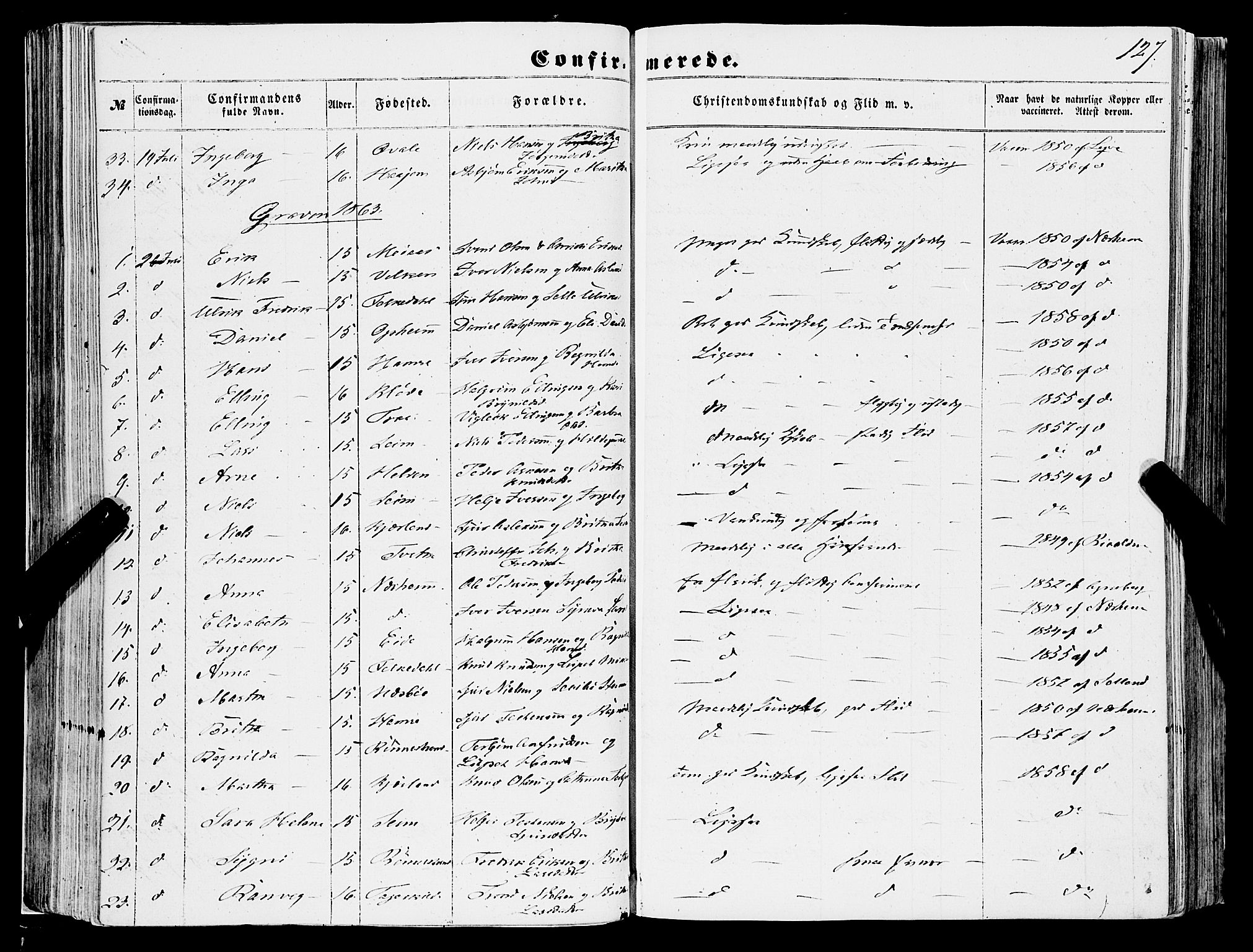 Ulvik sokneprestembete, AV/SAB-A-78801/H/Haa: Parish register (official) no. A 13, 1853-1863, p. 127