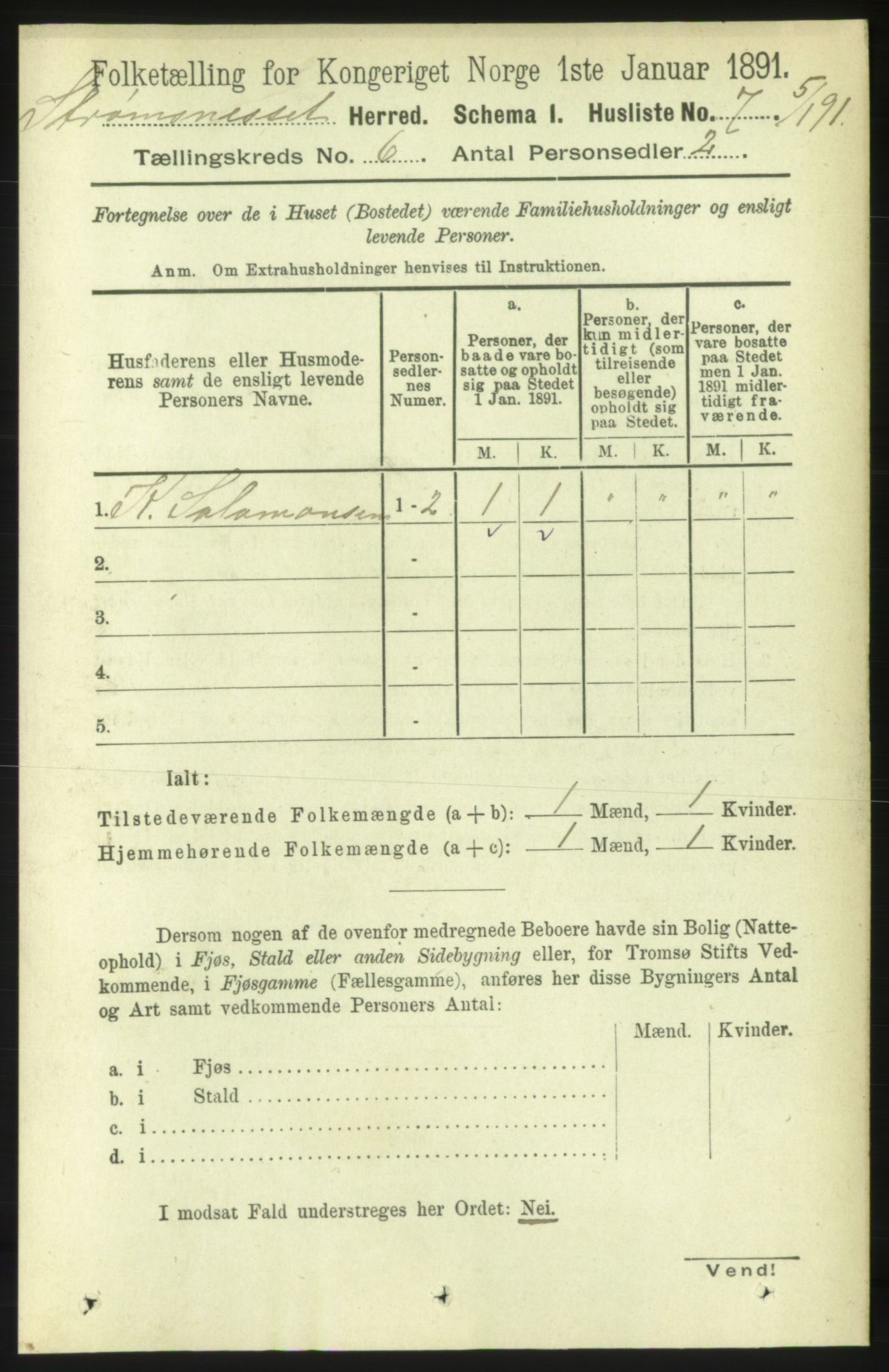 RA, 1891 census for 1559 Straumsnes, 1891, p. 1161