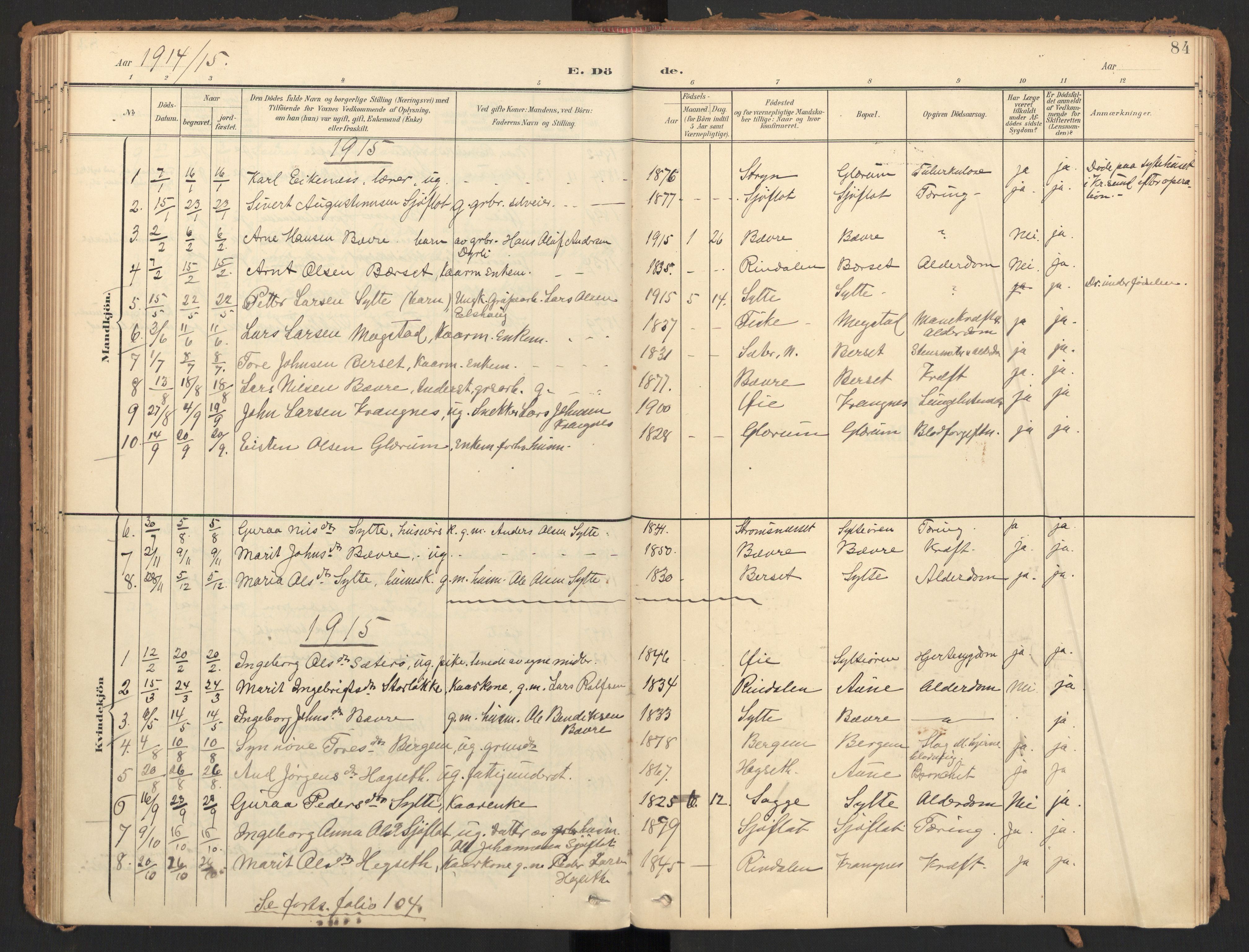 Ministerialprotokoller, klokkerbøker og fødselsregistre - Møre og Romsdal, SAT/A-1454/595/L1048: Parish register (official) no. 595A10, 1900-1917, p. 84