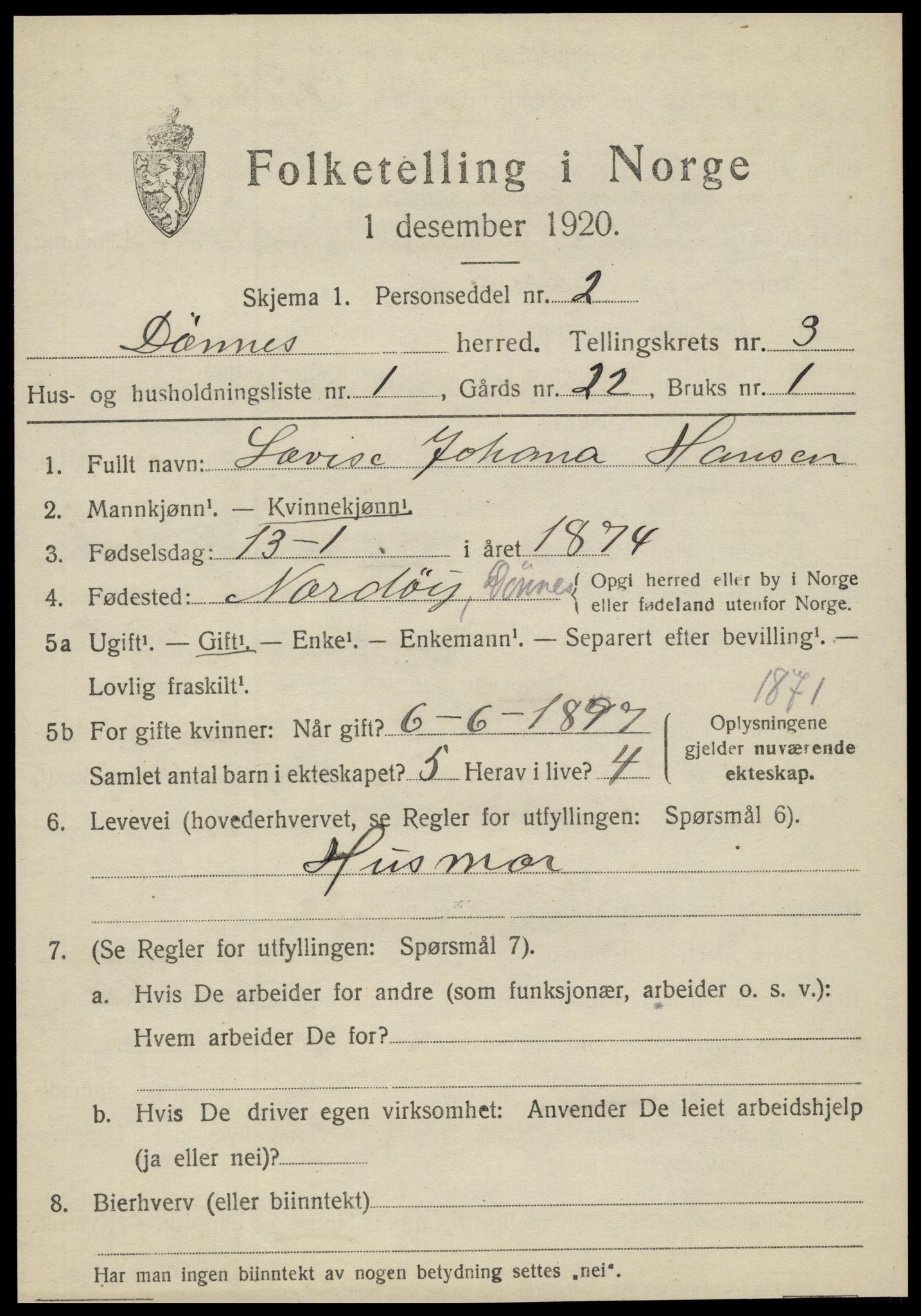 SAT, 1920 census for Dønnes, 1920, p. 1680