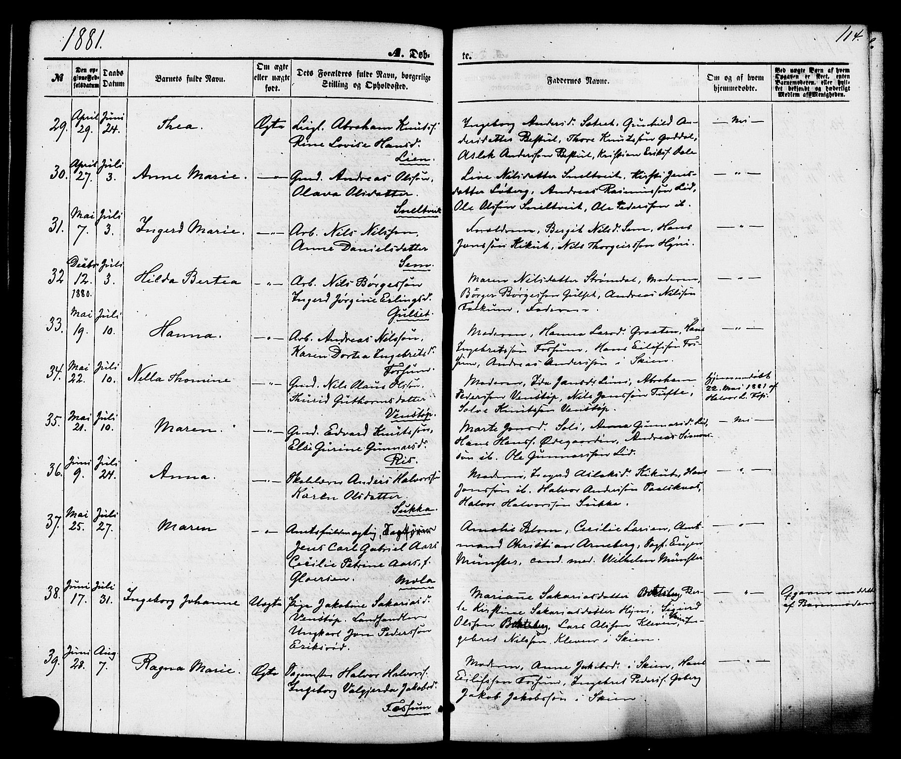 Gjerpen kirkebøker, SAKO/A-265/F/Fa/L0009: Parish register (official) no. I 9, 1872-1885, p. 114