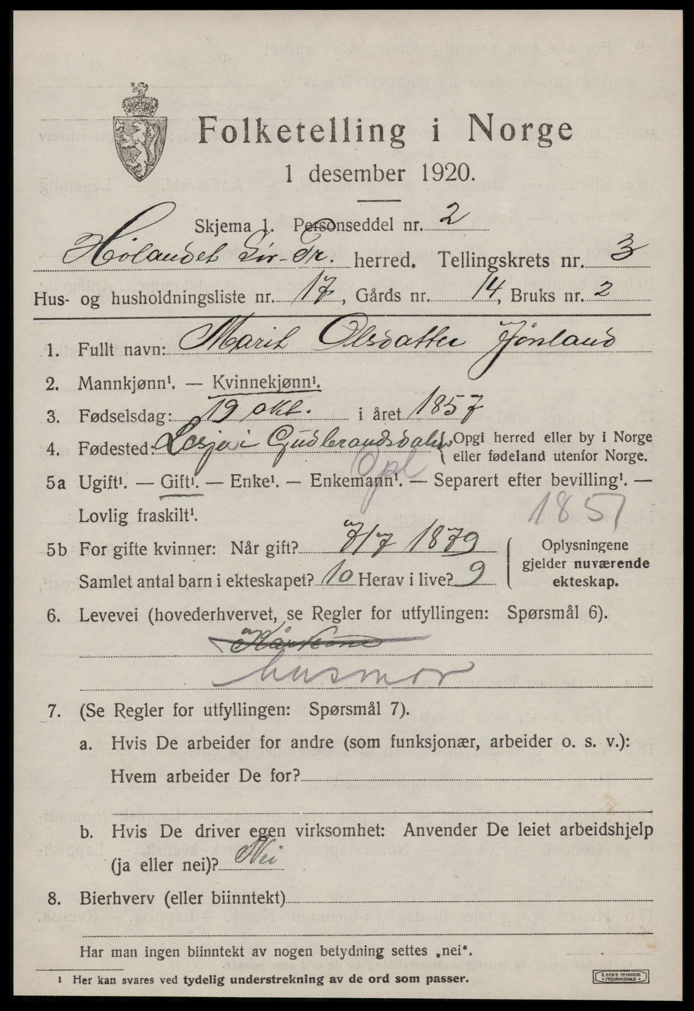 SAT, 1920 census for Hølonda, 1920, p. 1351