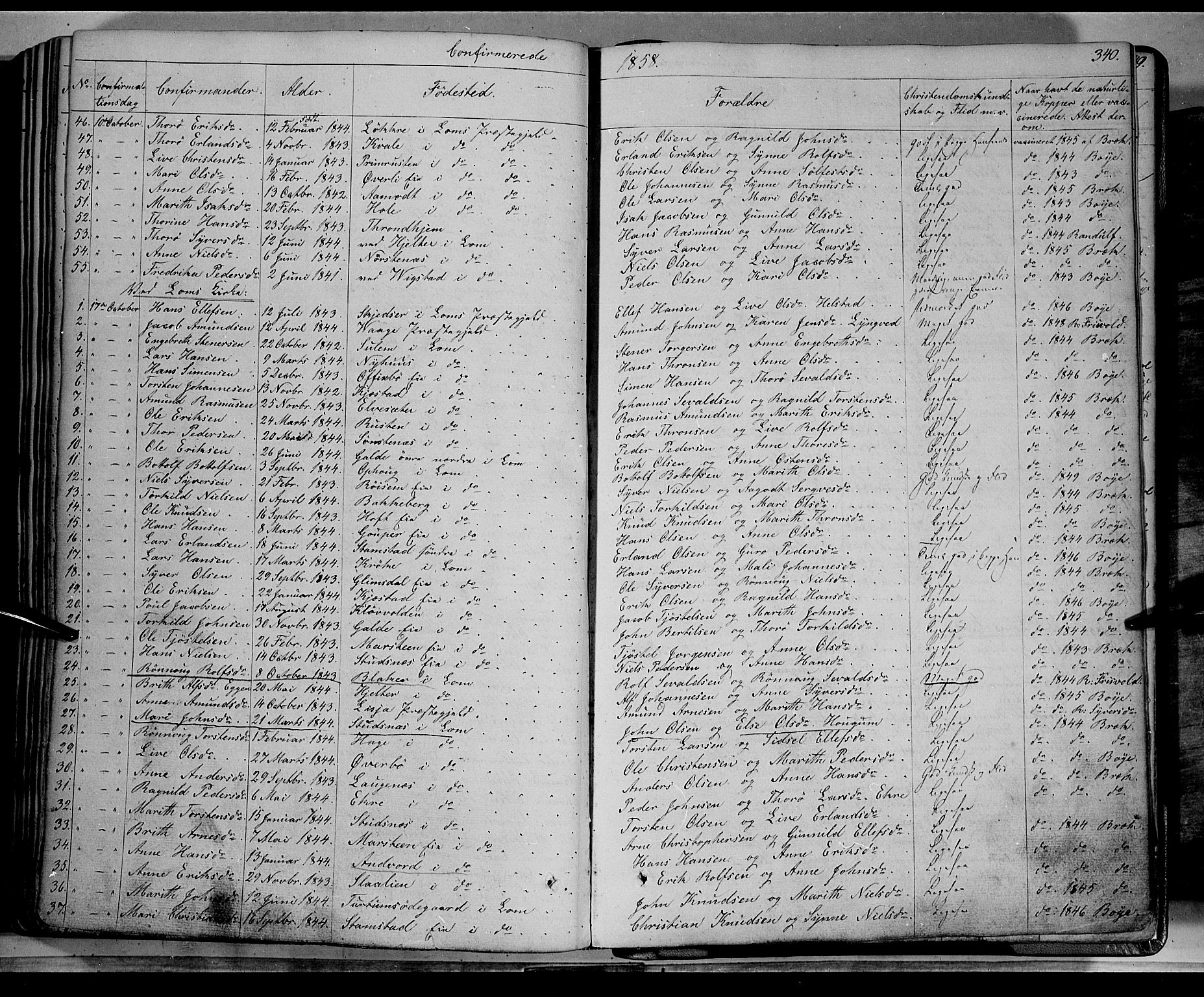 Lom prestekontor, SAH/PREST-070/K/L0006: Parish register (official) no. 6A, 1837-1863, p. 340