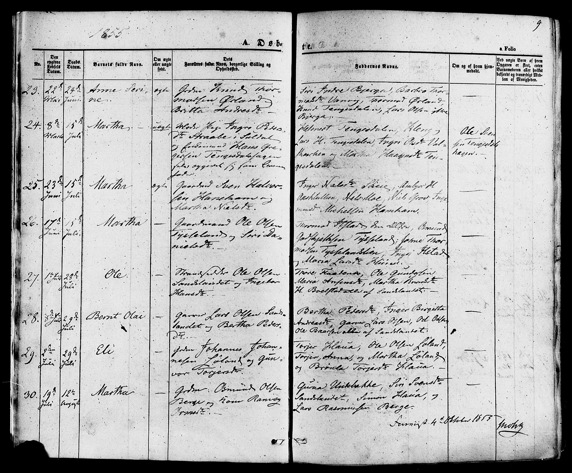 Sand sokneprestkontor, AV/SAST-A-101848/01/III/L0003: Parish register (official) no. A 3, 1854-1879, p. 9