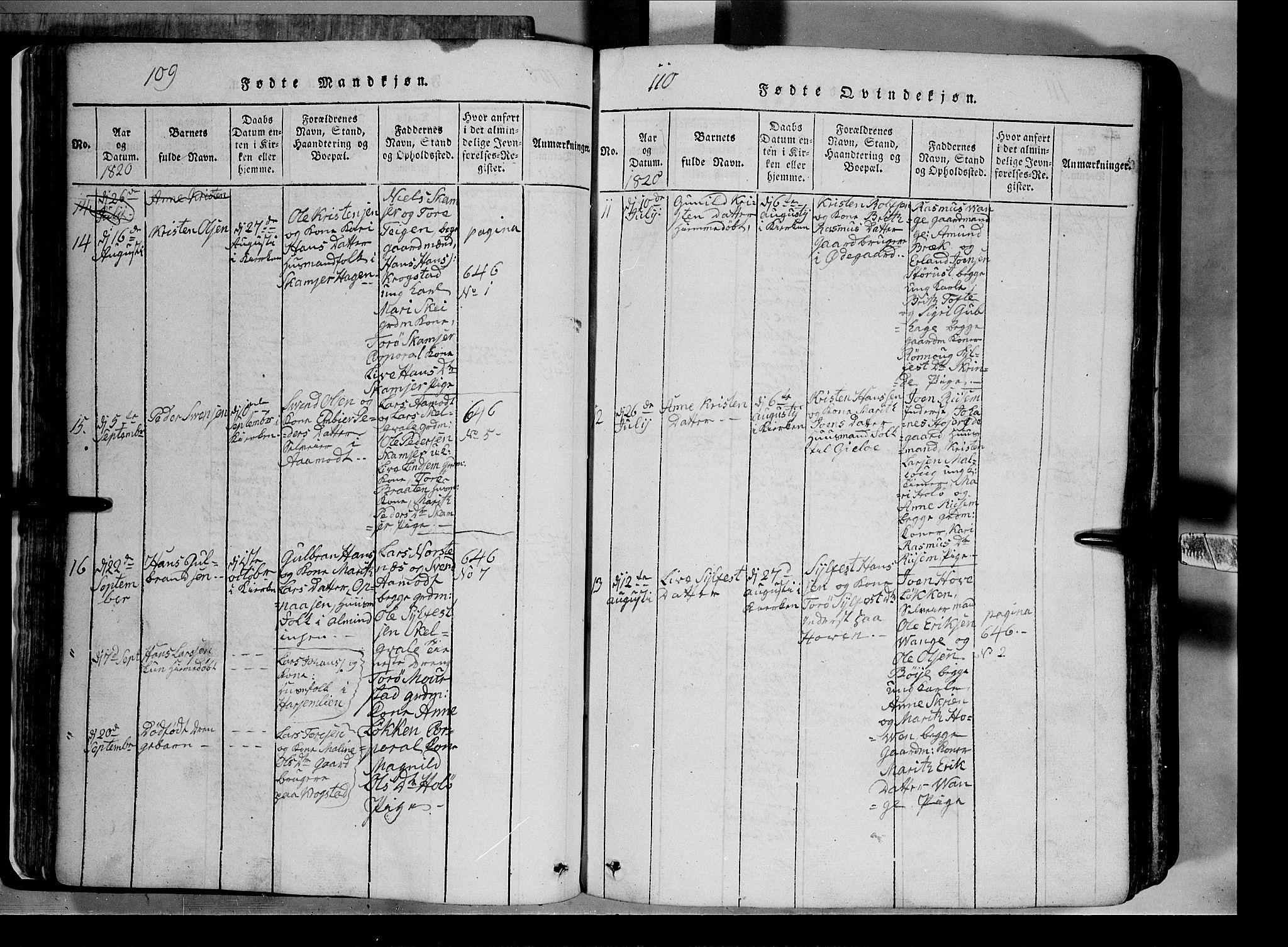 Lom prestekontor, AV/SAH-PREST-070/L/L0003: Parish register (copy) no. 3, 1815-1844, p. 109-110