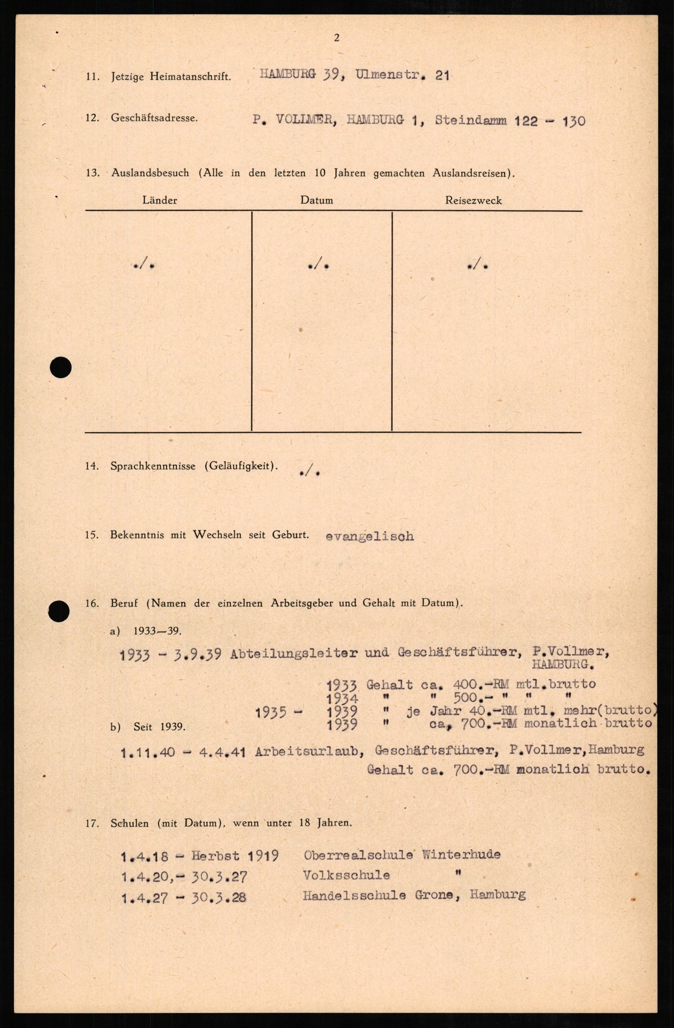 Forsvaret, Forsvarets overkommando II, RA/RAFA-3915/D/Db/L0007: CI Questionaires. Tyske okkupasjonsstyrker i Norge. Tyskere., 1945-1946, p. 359
