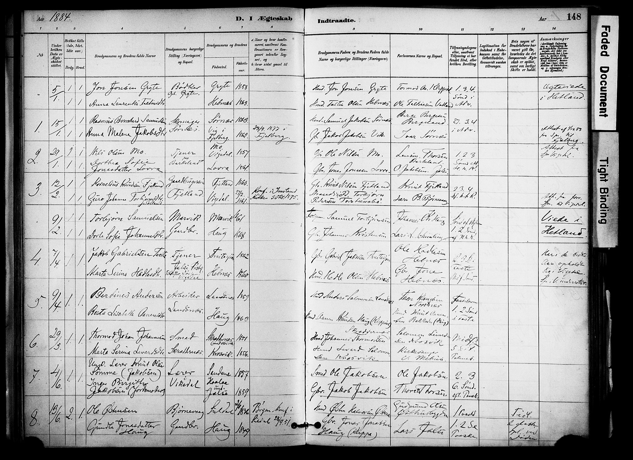 Jelsa sokneprestkontor, AV/SAST-A-101842/01/IV: Parish register (official) no. A 10, 1884-1906, p. 148