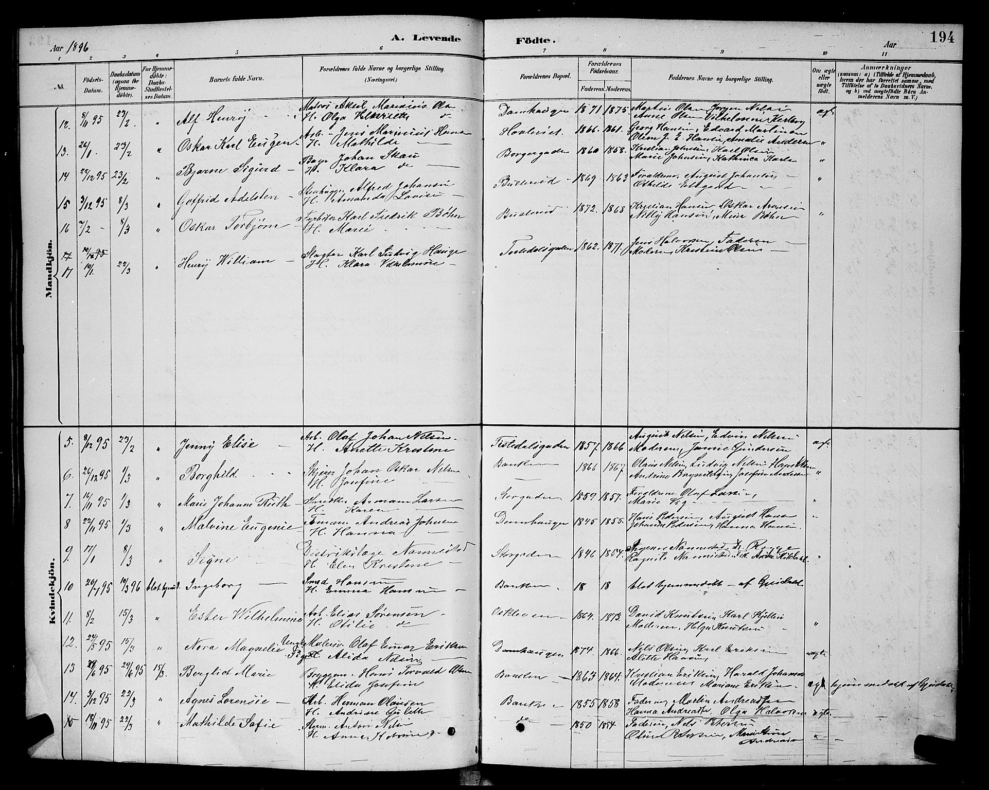 Halden prestekontor Kirkebøker, SAO/A-10909/G/Ga/L0008: Parish register (copy) no. 8, 1885-1899, p. 194