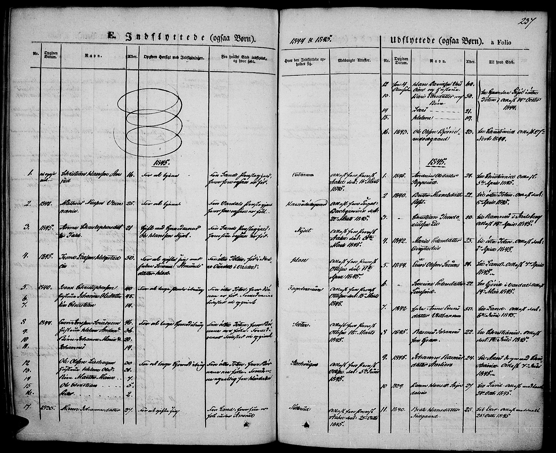 Vestre Toten prestekontor, SAH/PREST-108/H/Ha/Haa/L0004: Parish register (official) no. 4, 1844-1849, p. 237
