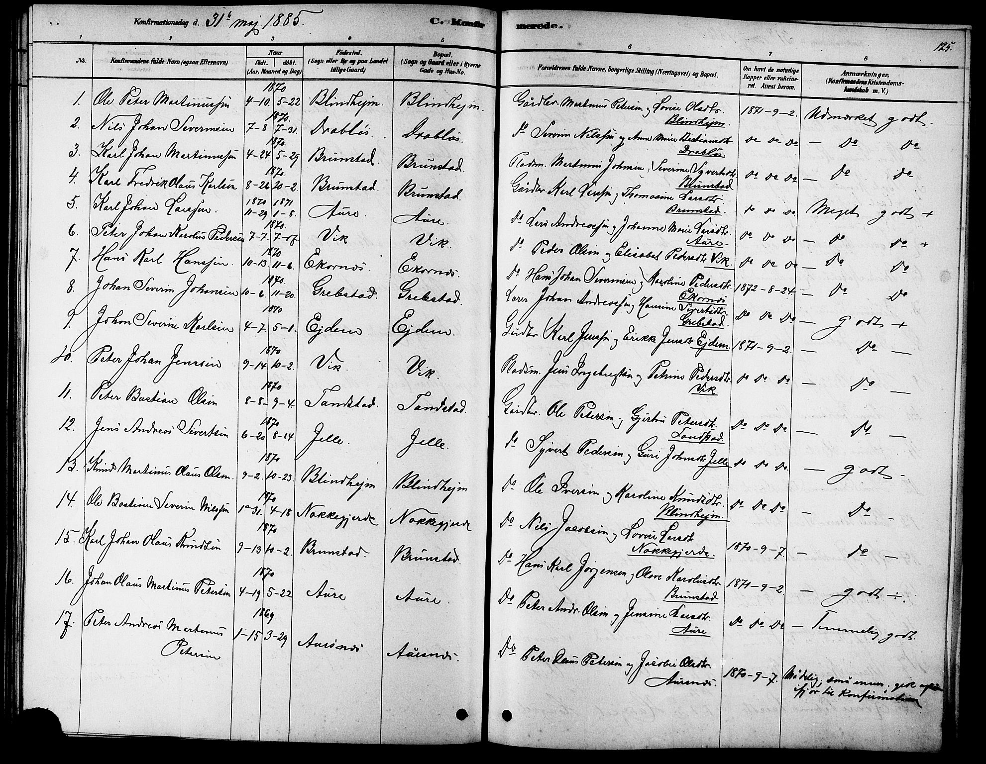 Ministerialprotokoller, klokkerbøker og fødselsregistre - Møre og Romsdal, SAT/A-1454/523/L0339: Parish register (copy) no. 523C02, 1878-1891, p. 125