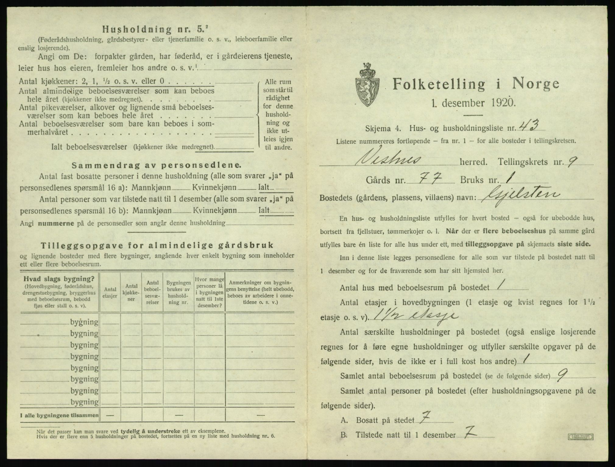 SAT, 1920 census for Vestnes, 1920, p. 1021
