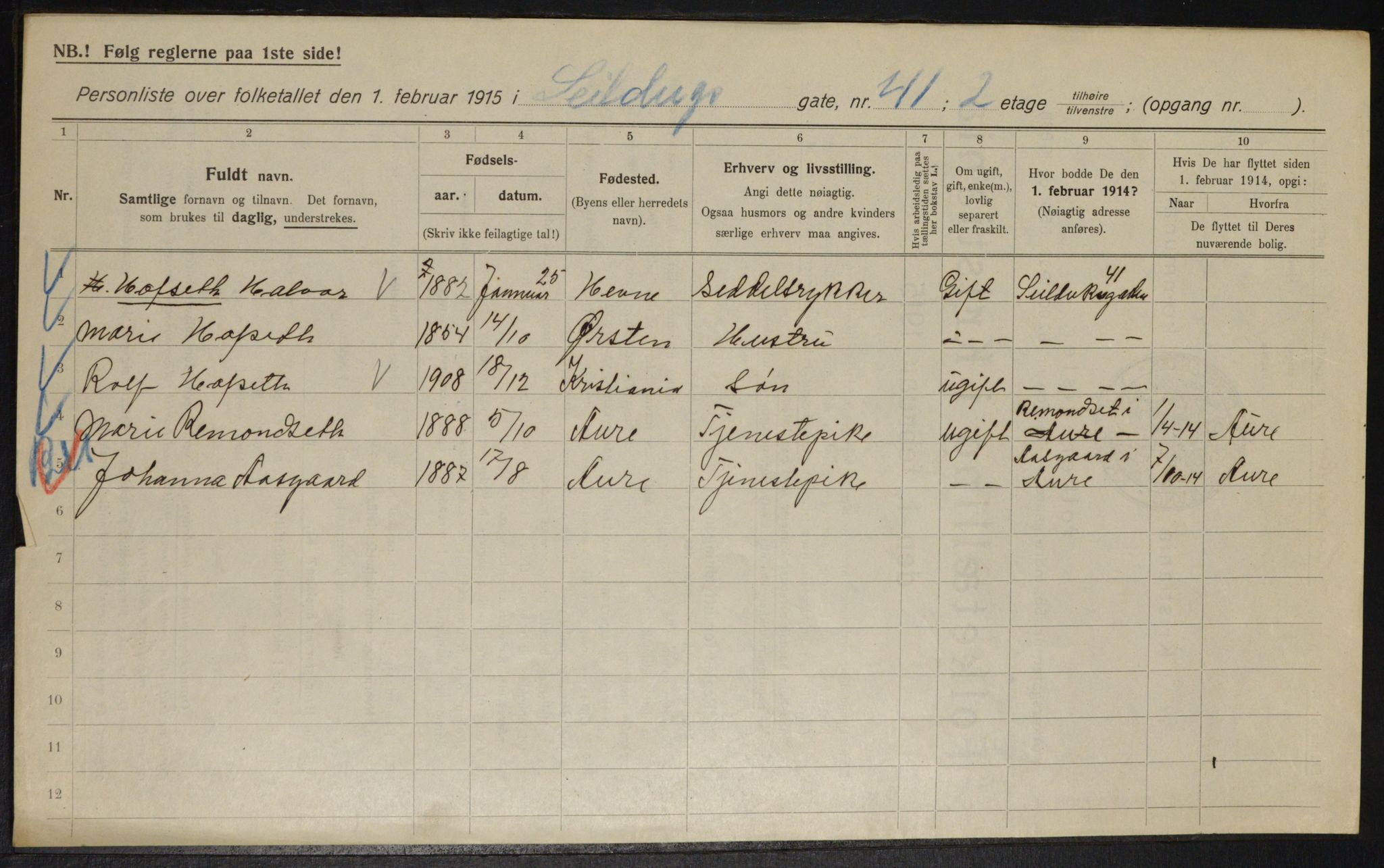 OBA, Municipal Census 1915 for Kristiania, 1915, p. 94396