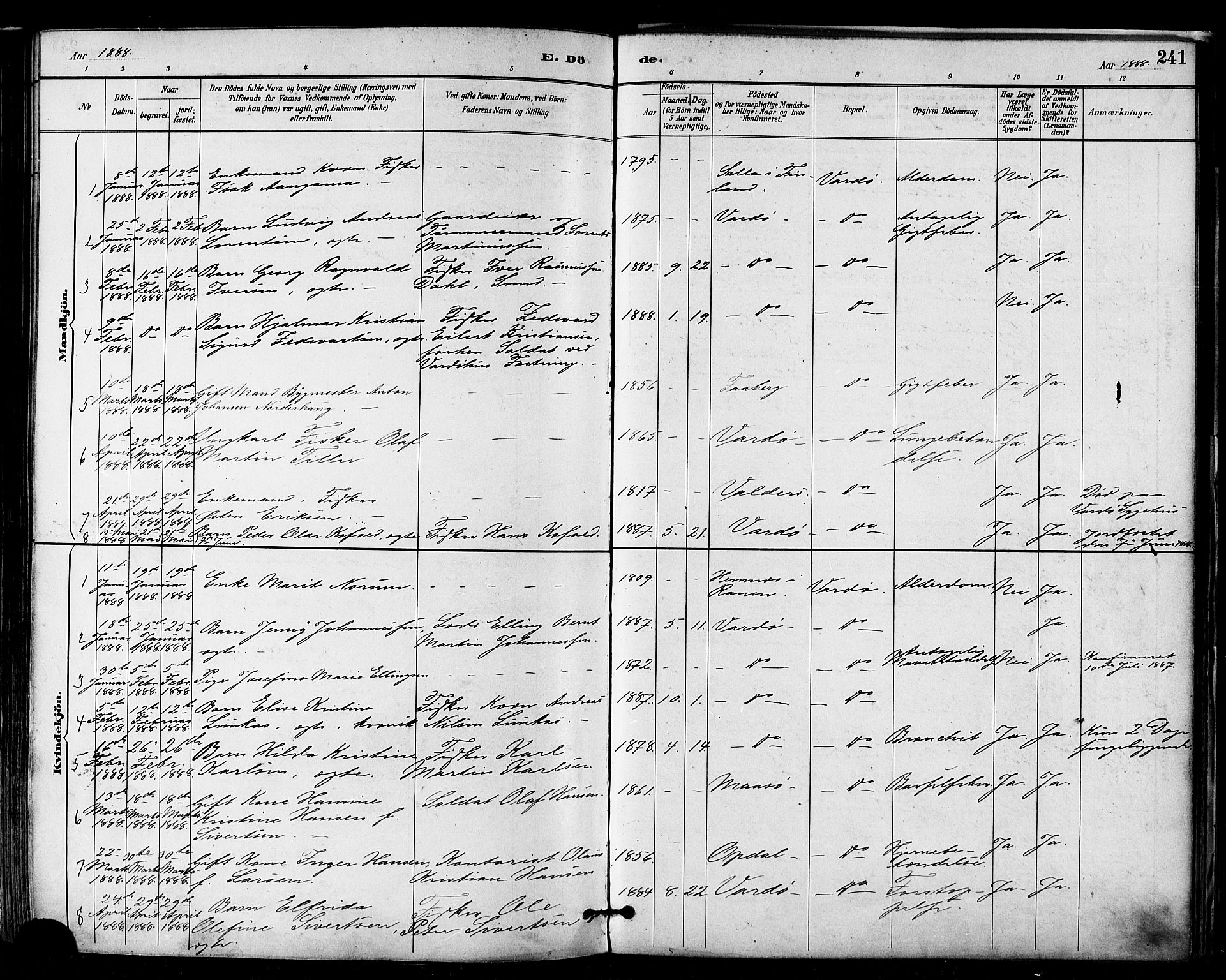 Vardø sokneprestkontor, SATØ/S-1332/H/Ha/L0007kirke: Parish register (official) no. 7, 1886-1897, p. 241