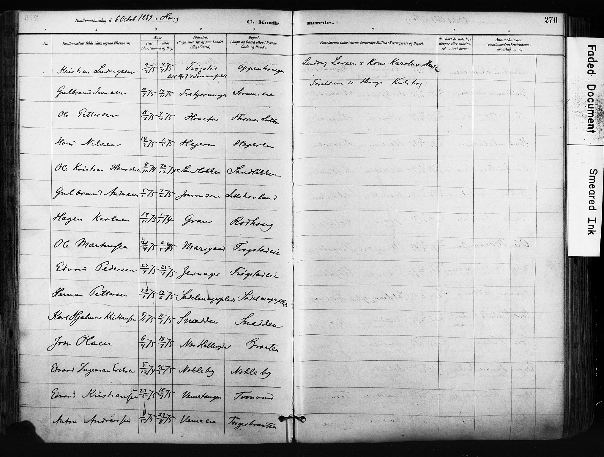 Norderhov kirkebøker, AV/SAKO-A-237/F/Fa/L0016: Parish register (official) no. 16, 1885-1902, p. 276