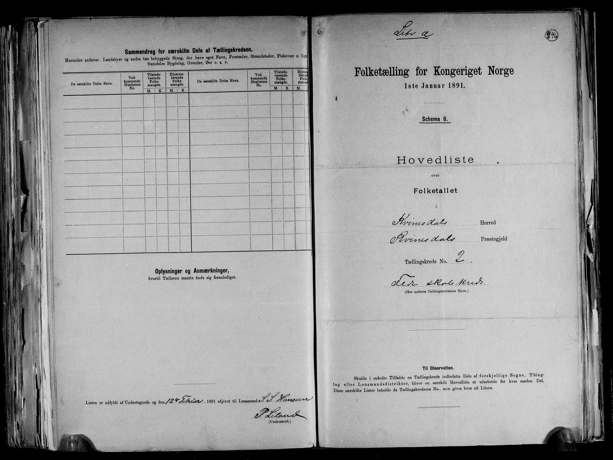 RA, 1891 census for 1037 Kvinesdal, 1891, p. 8