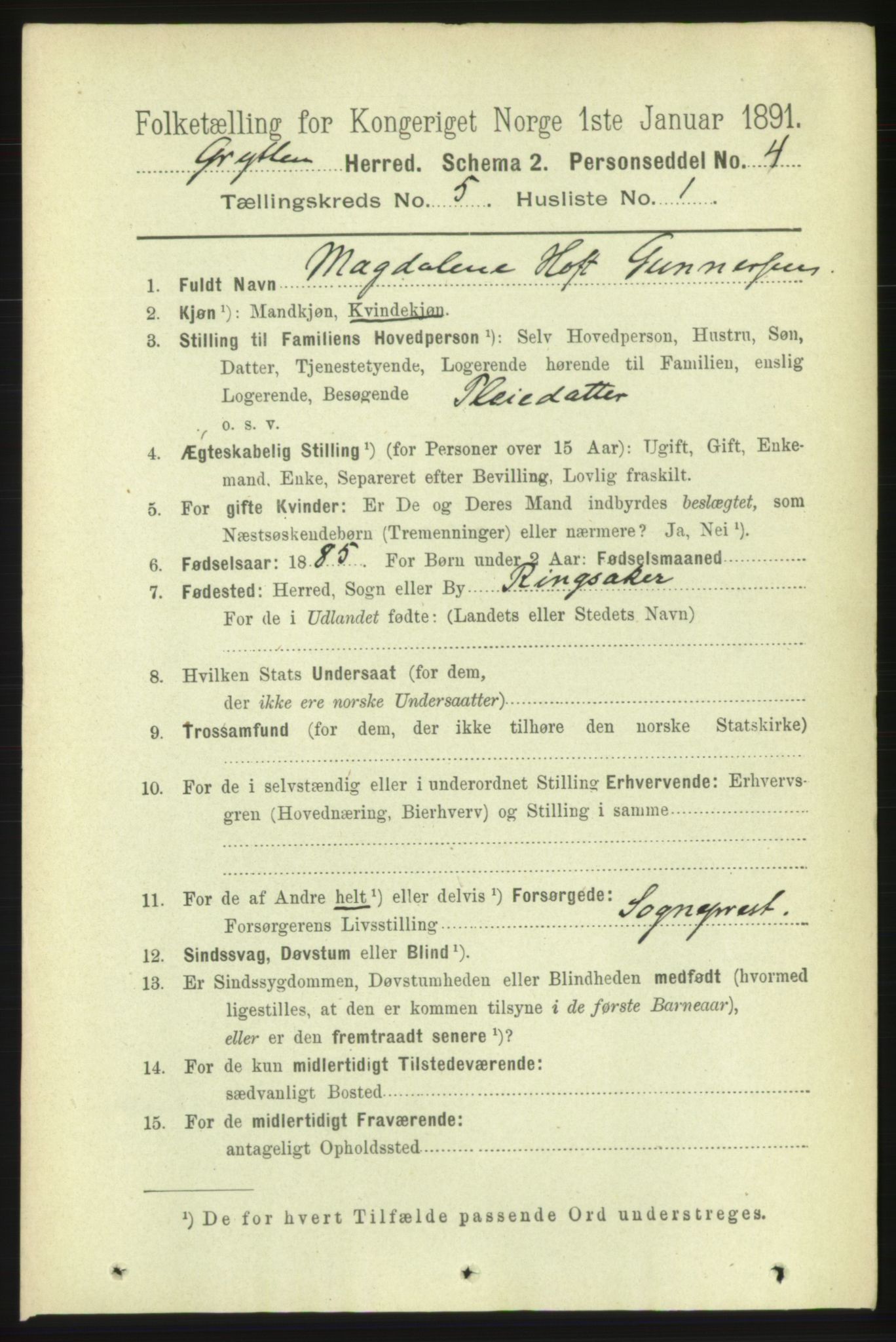 RA, 1891 census for 1539 Grytten, 1891, p. 1688