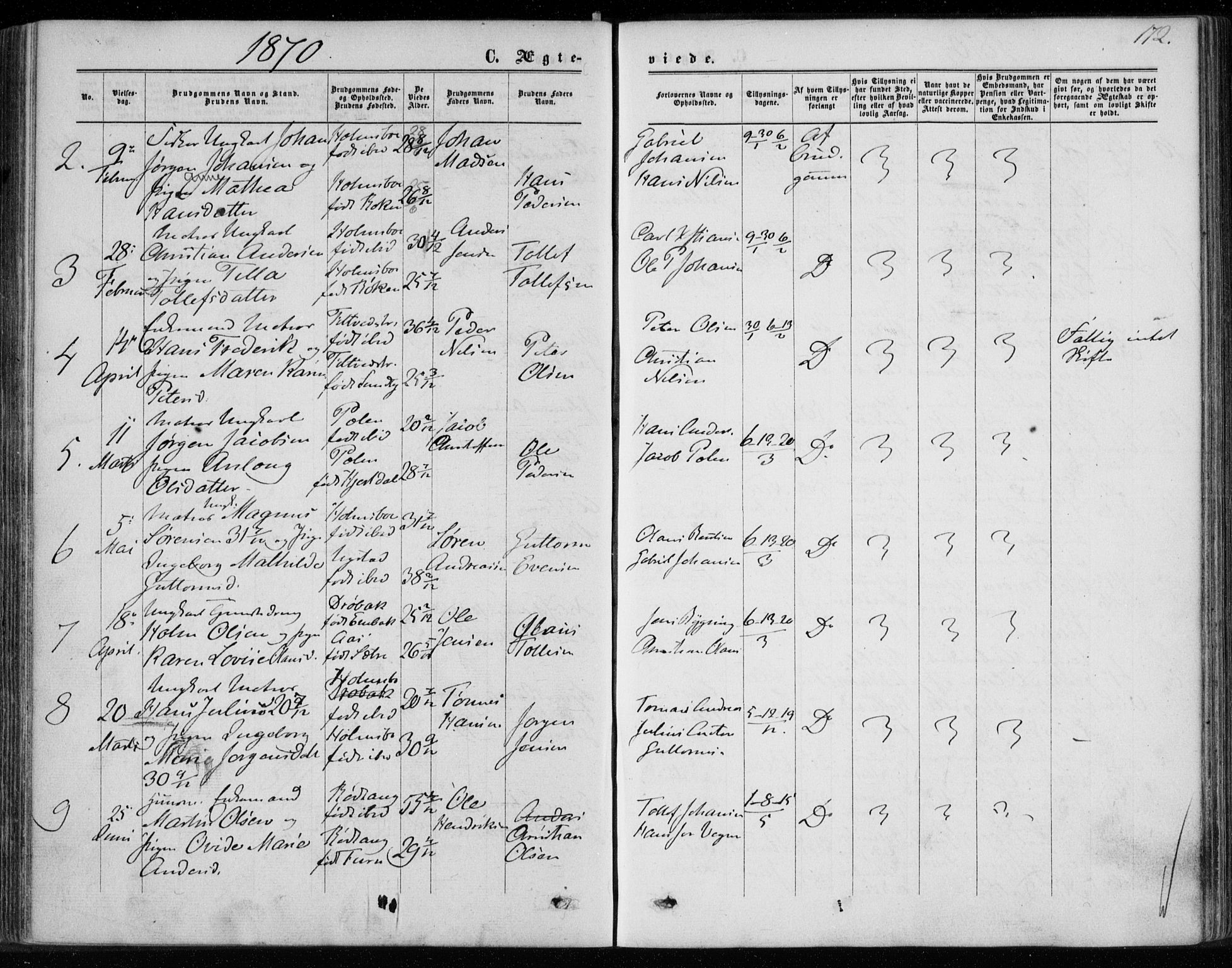 Hurum kirkebøker, AV/SAKO-A-229/F/Fa/L0012: Parish register (official) no. 12, 1861-1875, p. 172