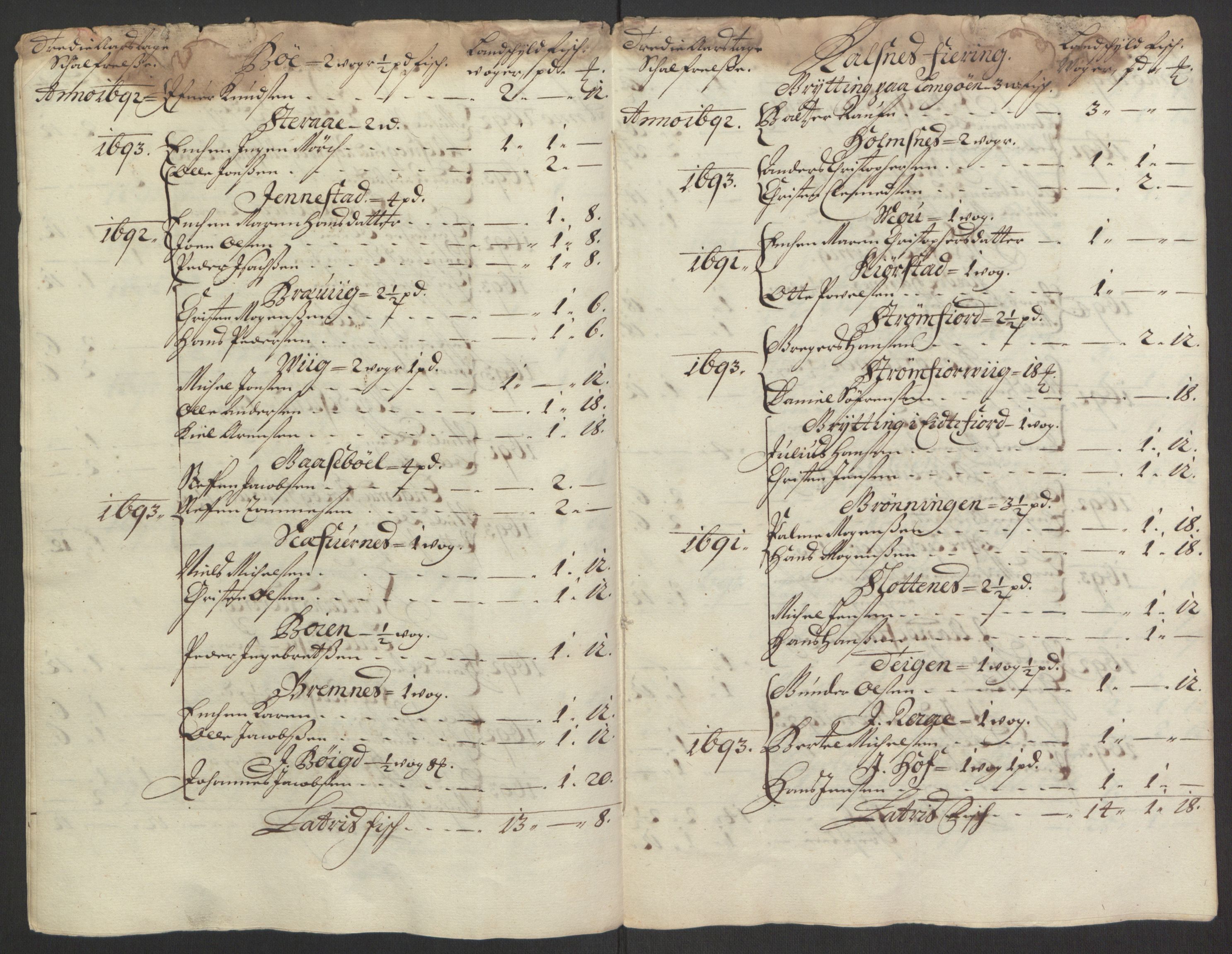 Rentekammeret inntil 1814, Reviderte regnskaper, Fogderegnskap, AV/RA-EA-4092/R67/L4676: Fogderegnskap Vesterålen, Andenes og Lofoten, 1691-1693, p. 50