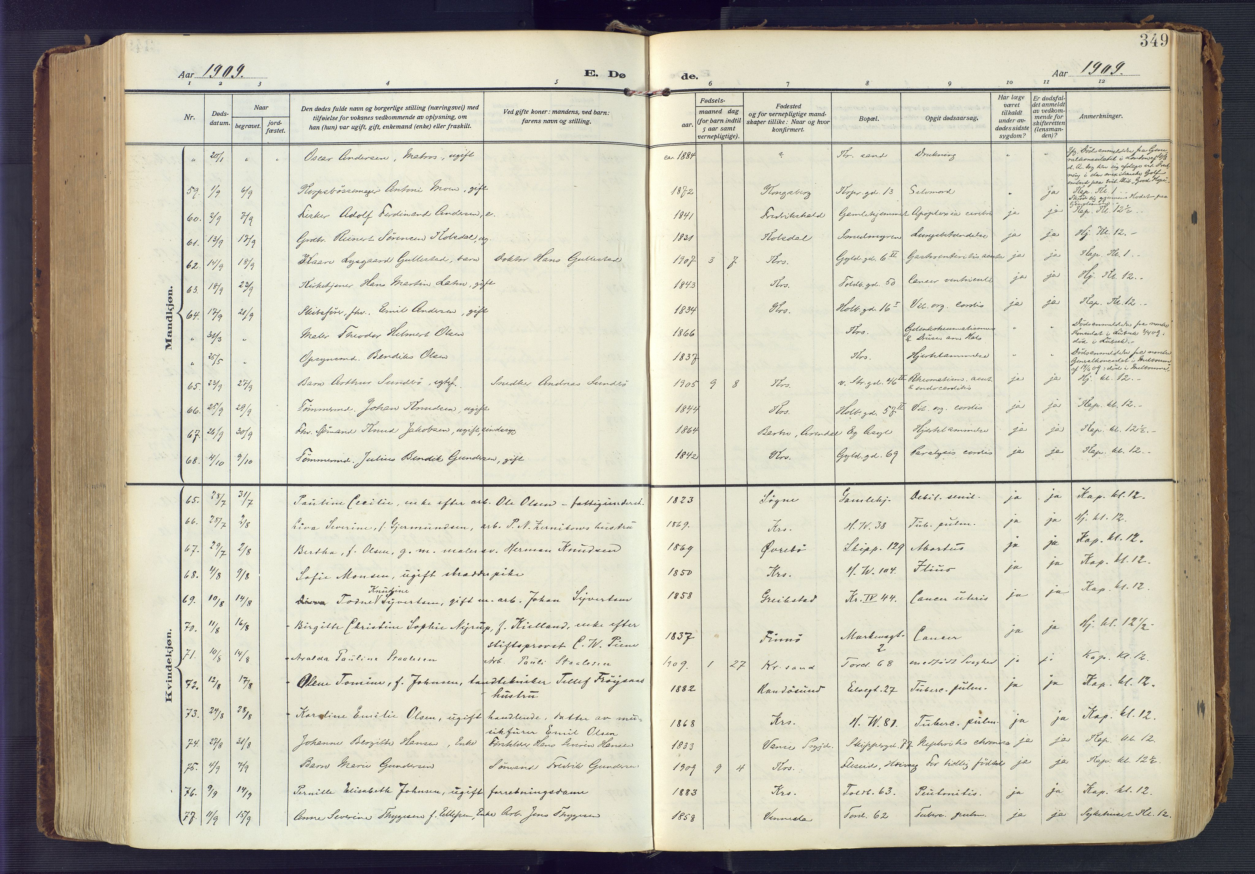 Kristiansand domprosti, AV/SAK-1112-0006/F/Fa/L0023: Parish register (official) no. A 22, 1909-1917, p. 349