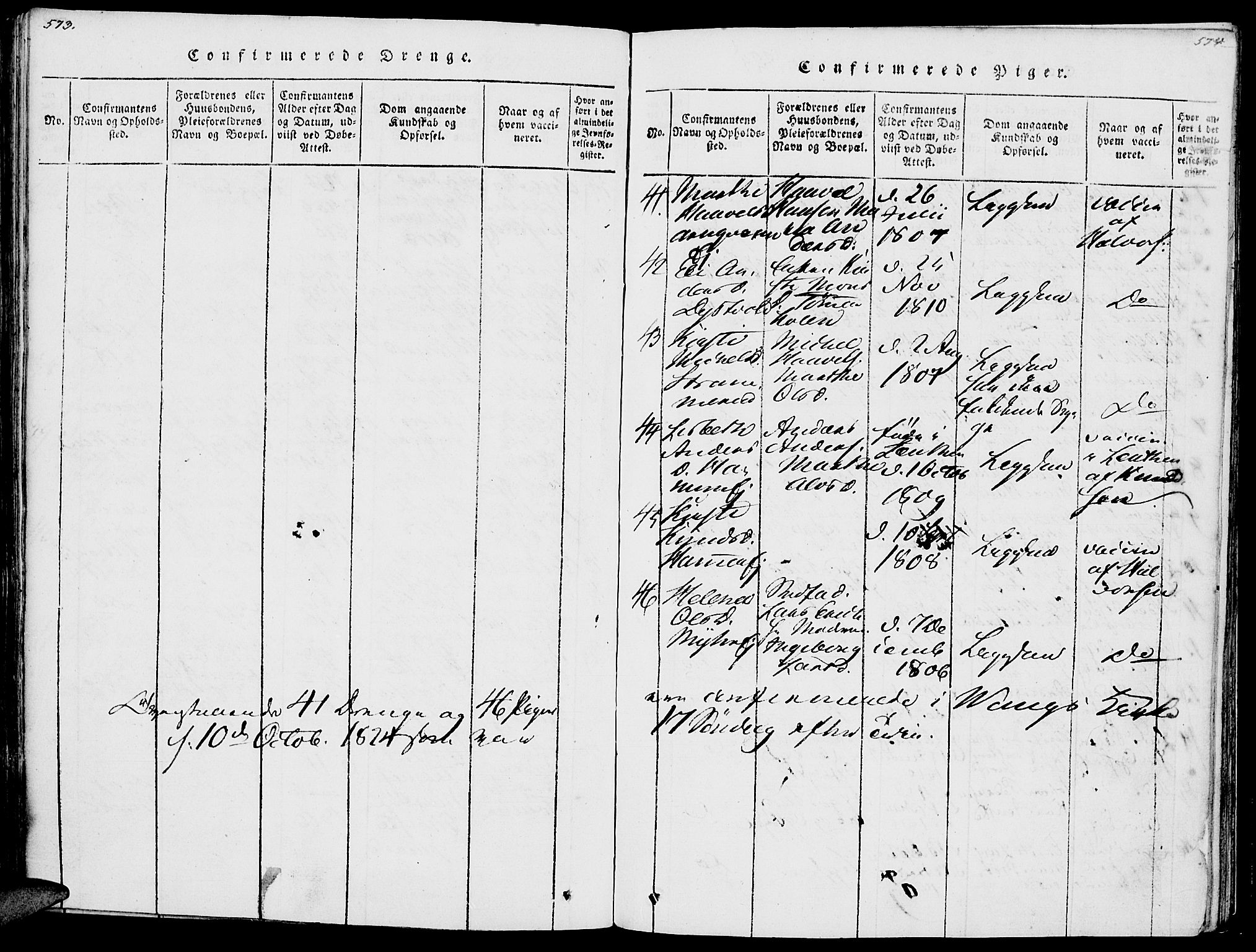 Vang prestekontor, Hedmark, AV/SAH-PREST-008/H/Ha/Haa/L0007: Parish register (official) no. 7, 1813-1826, p. 573-574