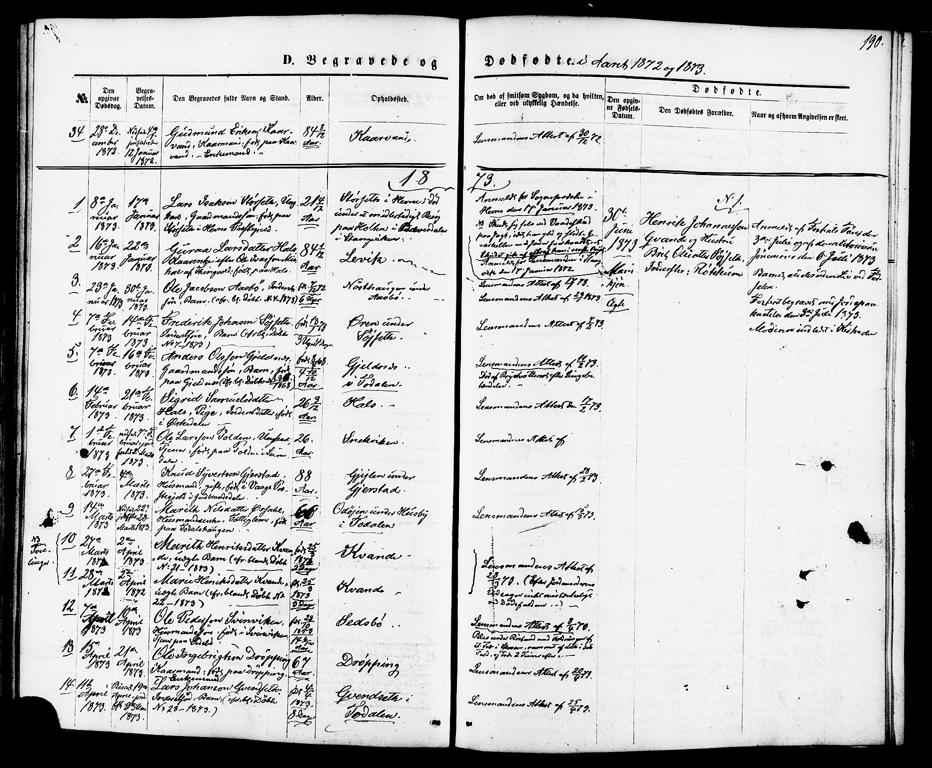 Ministerialprotokoller, klokkerbøker og fødselsregistre - Møre og Romsdal, AV/SAT-A-1454/592/L1027: Parish register (official) no. 592A05, 1865-1878, p. 190