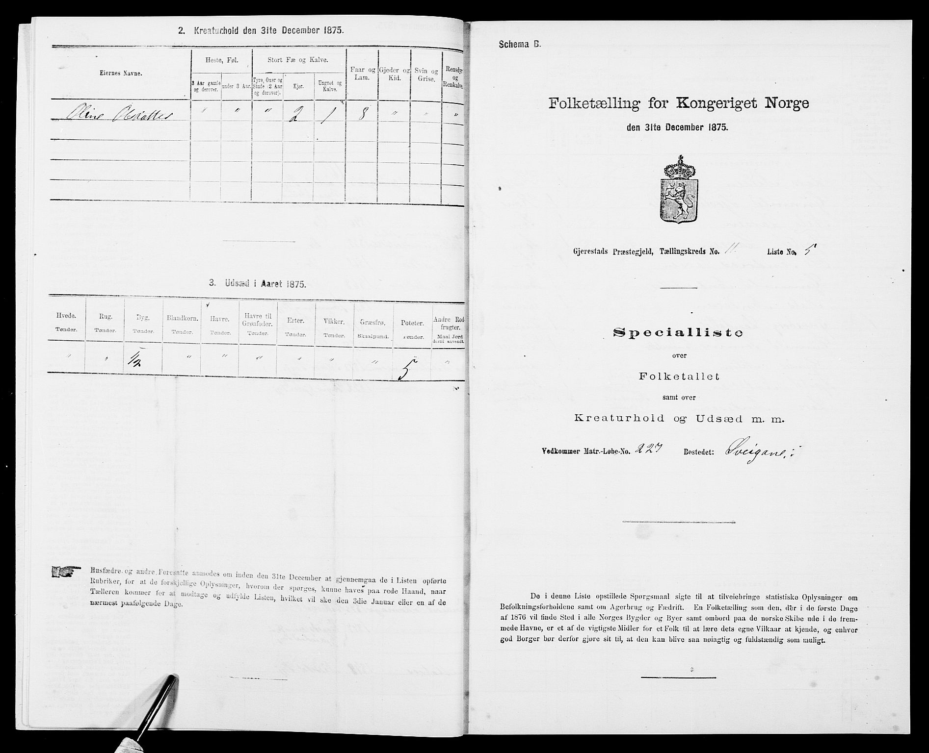 SAK, 1875 census for 0911P Gjerstad, 1875, p. 1128