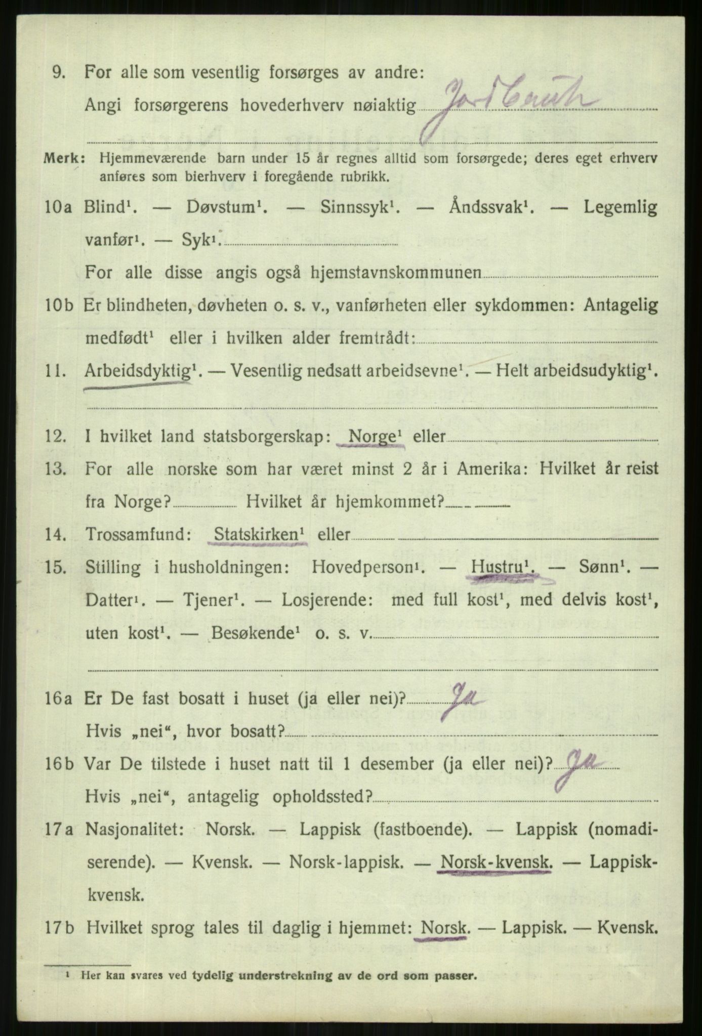 SATØ, 1920 census for Lyngen, 1920, p. 10404