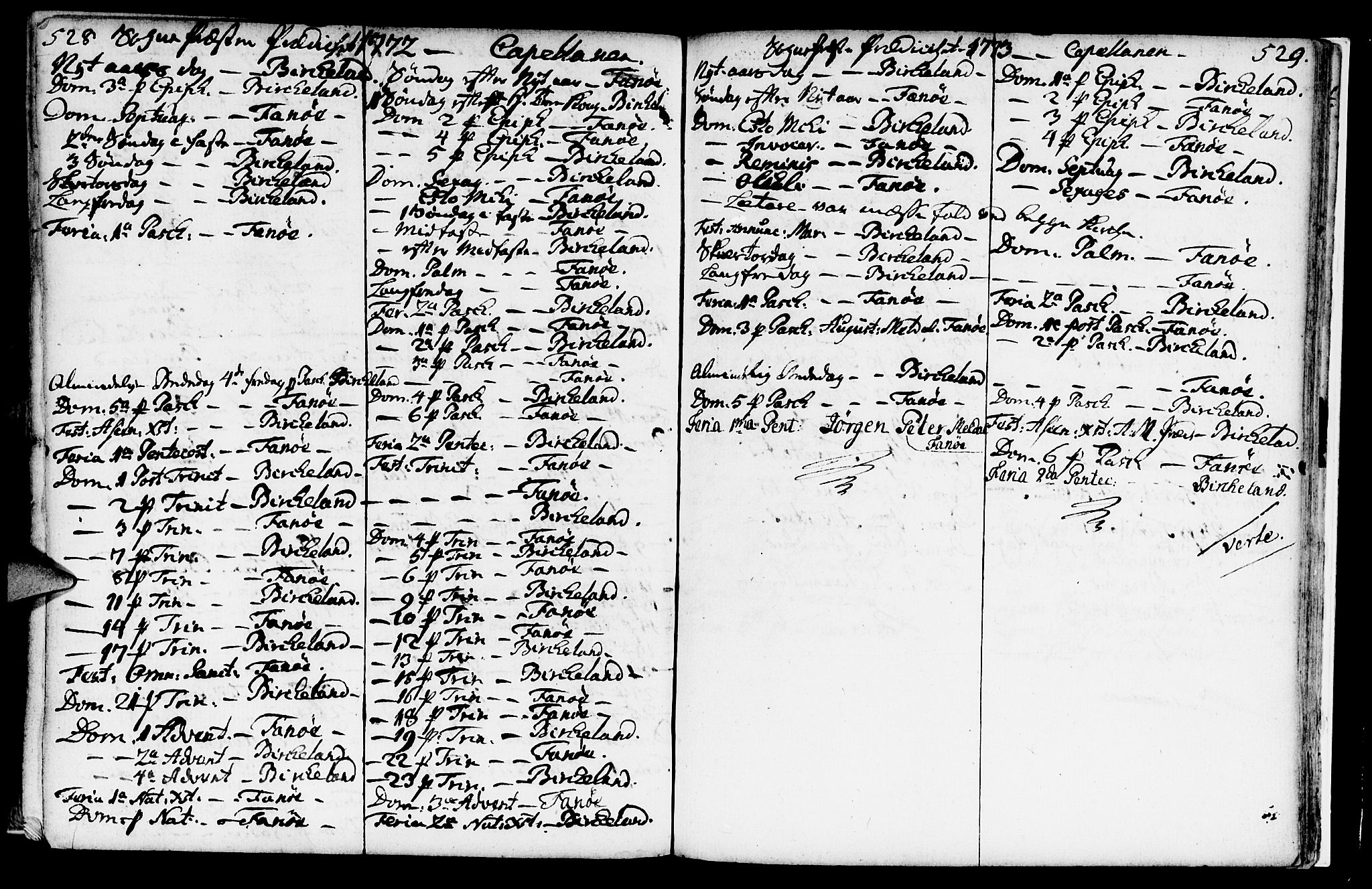 Fana Sokneprestembete, AV/SAB-A-75101/H/Haa/Haaa/L0004: Parish register (official) no. A 4, 1757-1774, p. 528-529