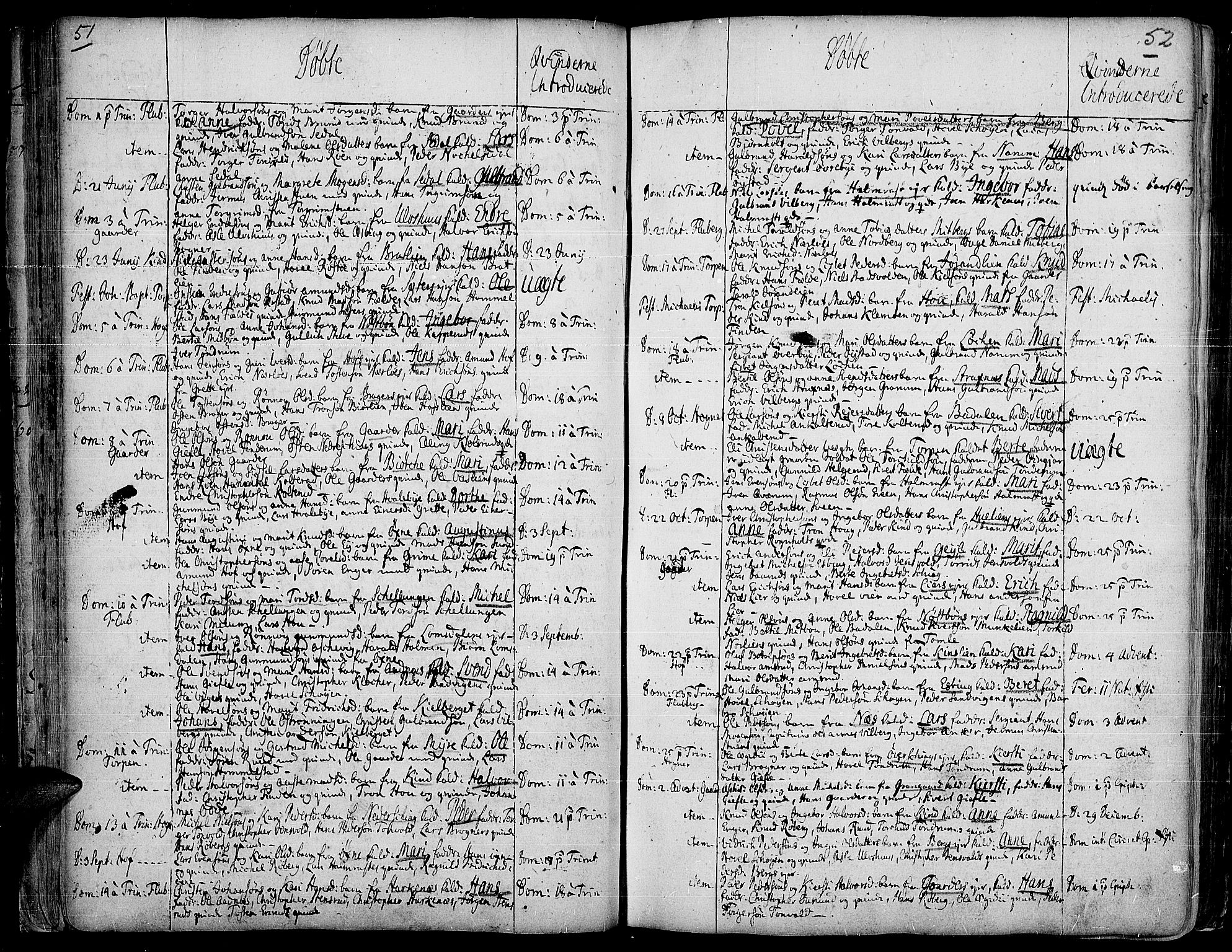 Land prestekontor, SAH/PREST-120/H/Ha/Haa/L0002: Parish register (official) no. 2, 1733-1764, p. 51-52