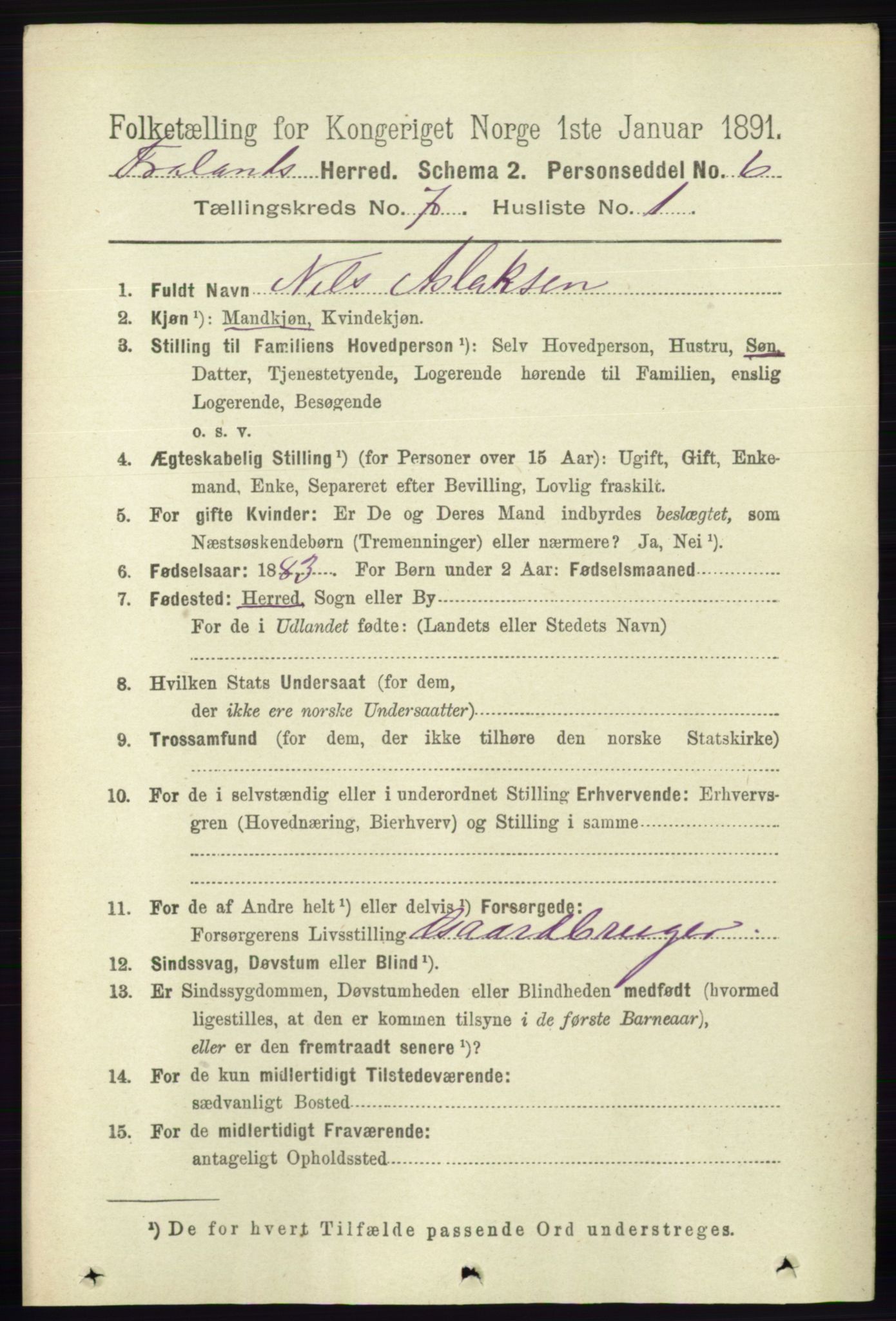 RA, 1891 census for 0919 Froland, 1891, p. 2660