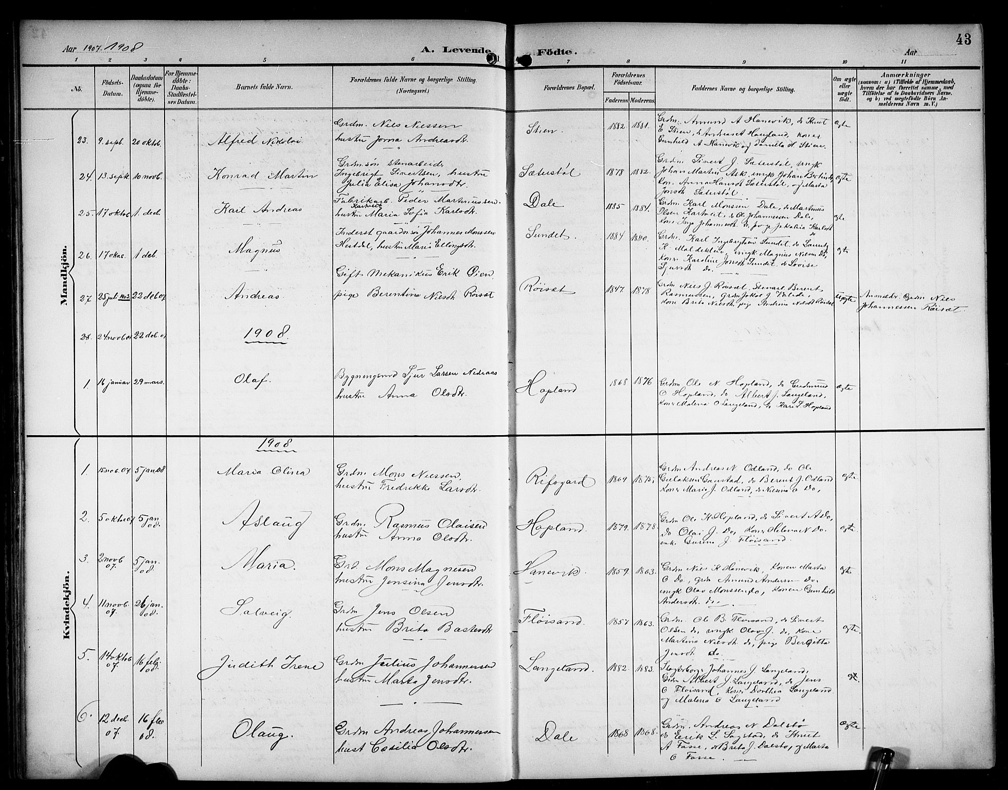 Alversund Sokneprestembete, SAB/A-73901/H/Ha/Hab: Parish register (copy) no. C 4, 1894-1924, p. 43