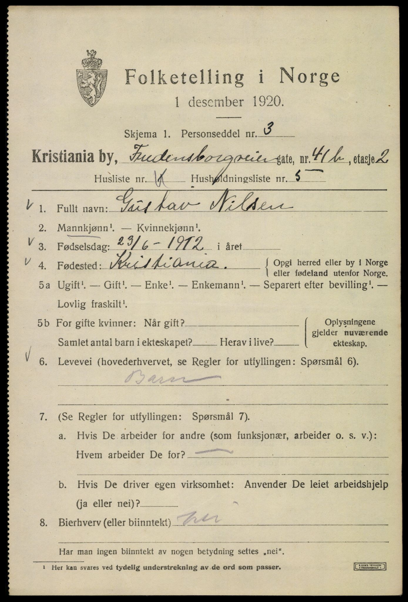 SAO, 1920 census for Kristiania, 1920, p. 236689