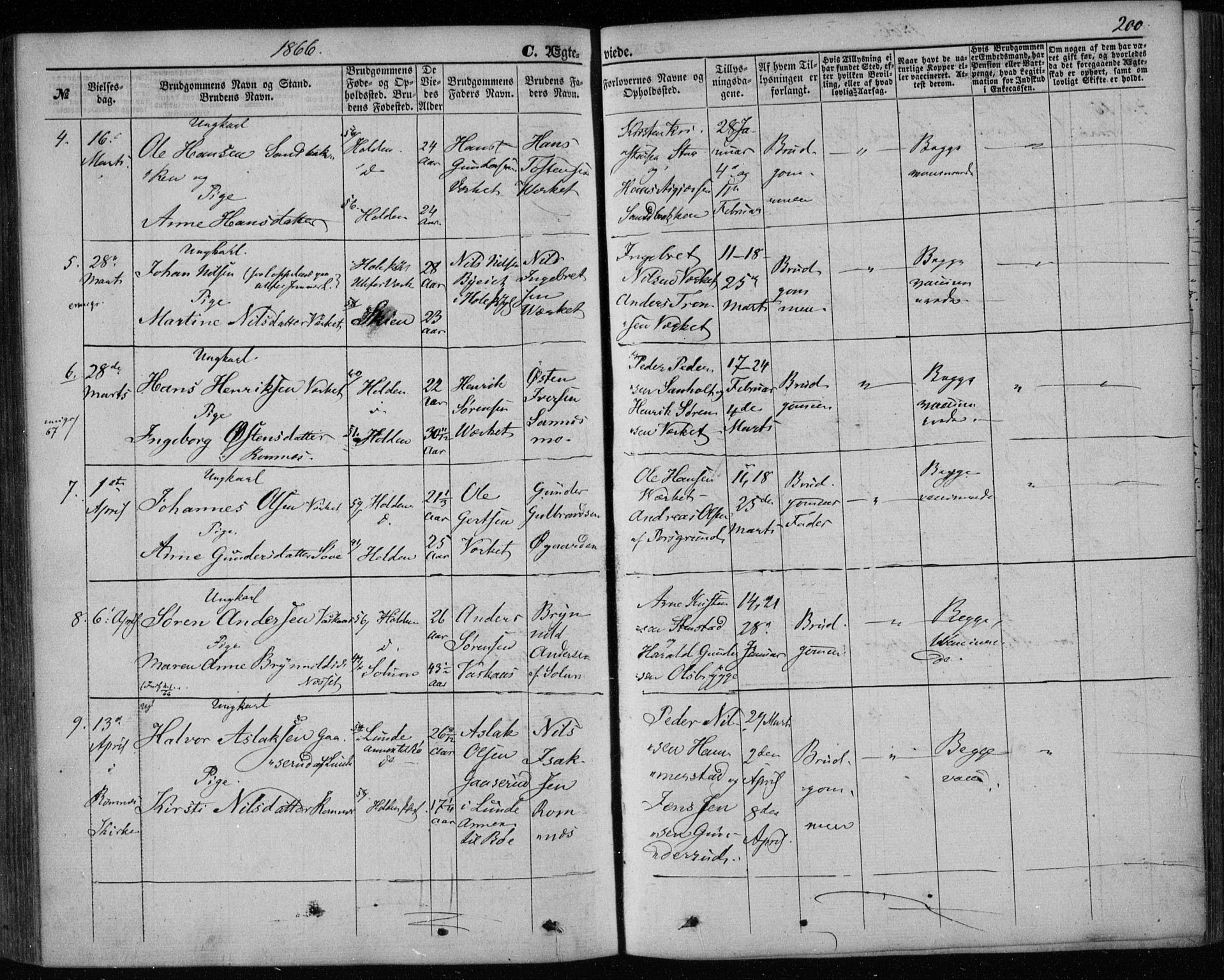 Holla kirkebøker, SAKO/A-272/F/Fa/L0006: Parish register (official) no. 6, 1861-1869, p. 200