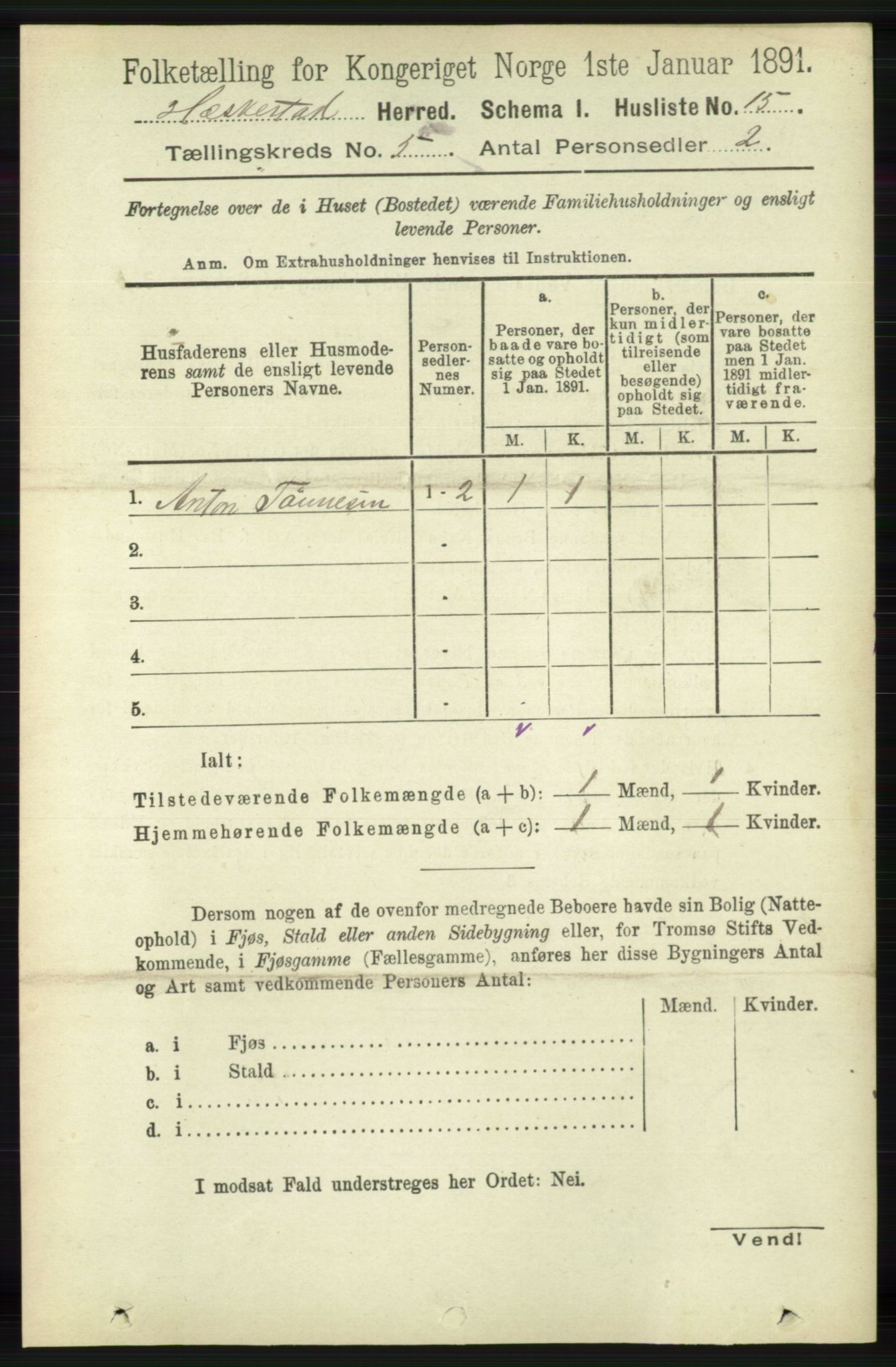 RA, 1891 census for 1113 Heskestad, 1891, p. 860