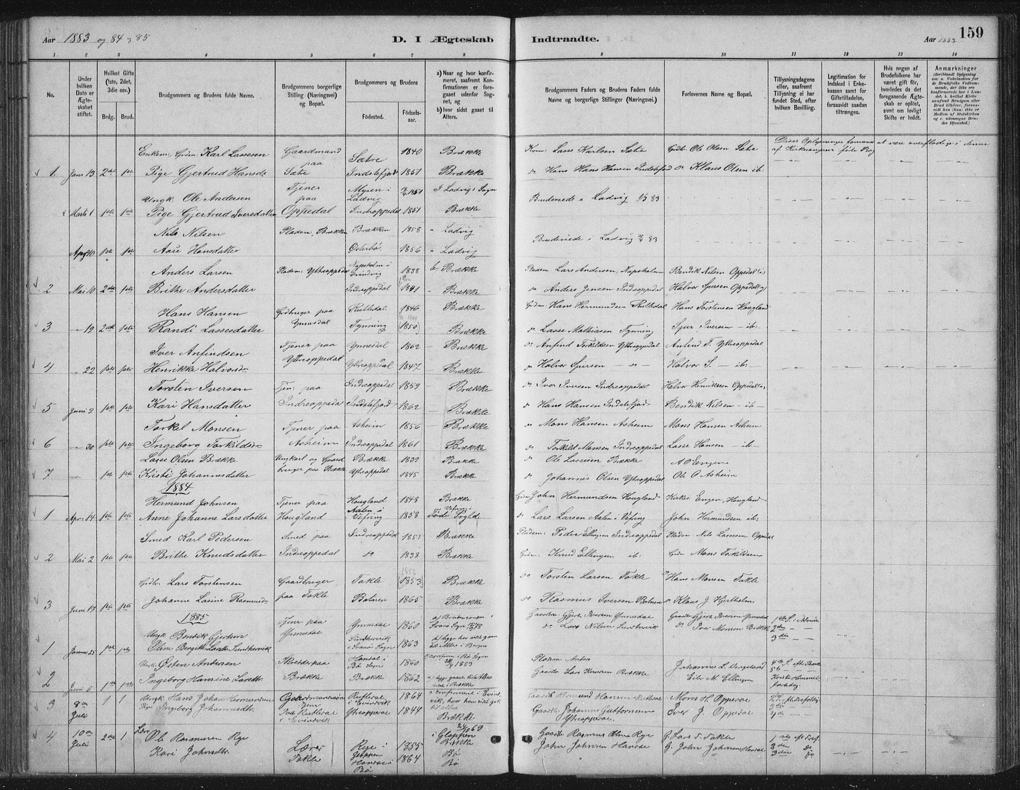 Gulen sokneprestembete, SAB/A-80201/H/Hab/Habc/L0002: Parish register (copy) no. C 2, 1880-1938, p. 159