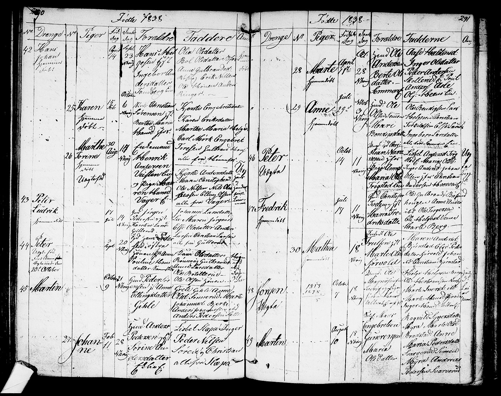 Norderhov kirkebøker, AV/SAKO-A-237/G/Ga/L0004: Parish register (copy) no. I 4, 1824-1849, p. 290-291