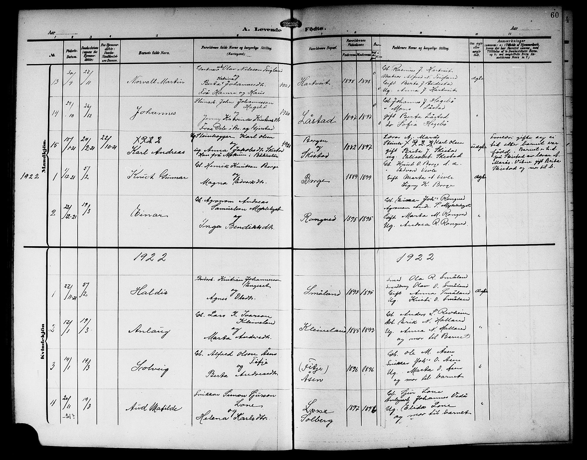 Haus sokneprestembete, AV/SAB-A-75601/H/Hab: Parish register (copy) no. C 4, 1907-1922, p. 60