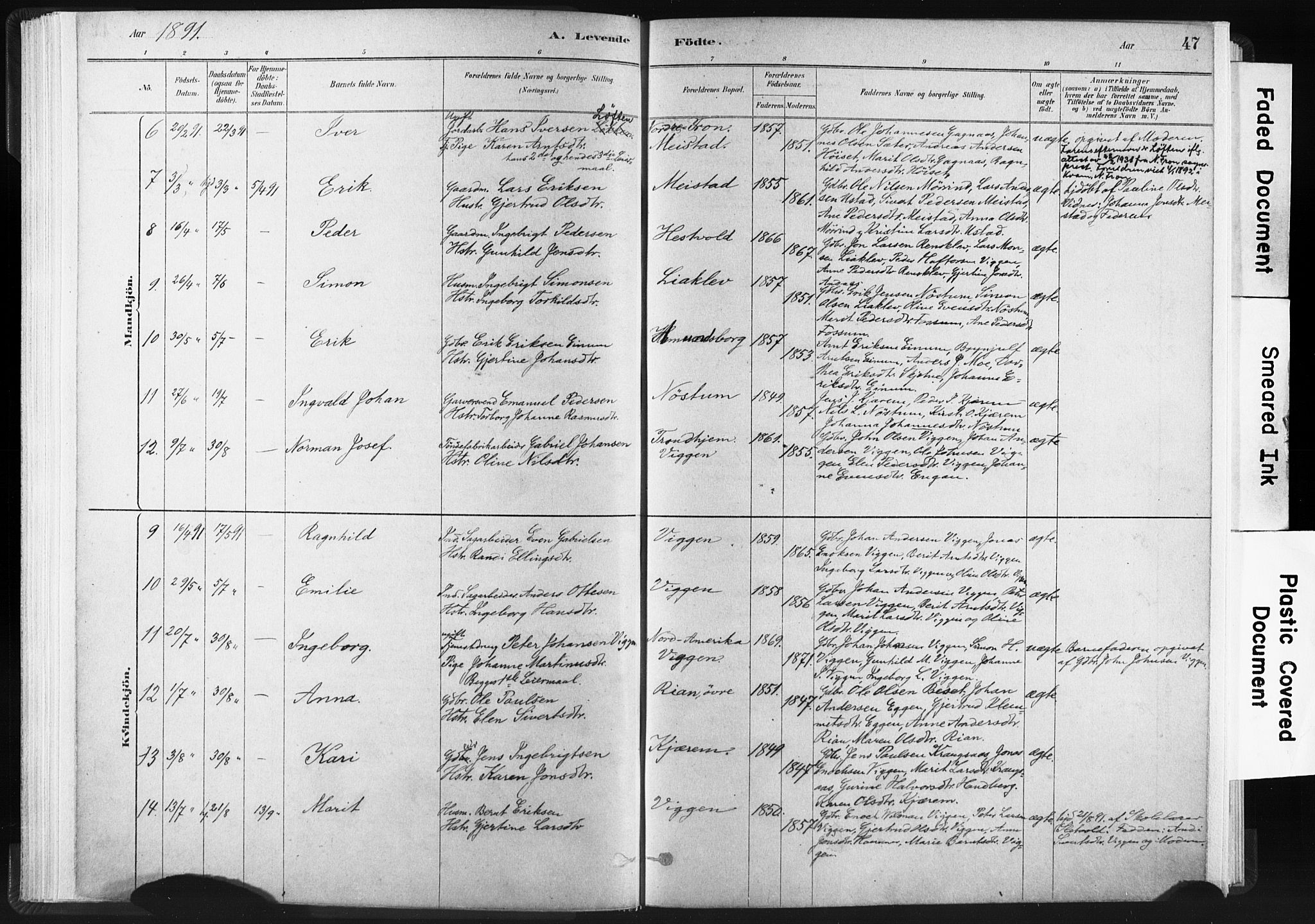 Ministerialprotokoller, klokkerbøker og fødselsregistre - Sør-Trøndelag, SAT/A-1456/665/L0773: Parish register (official) no. 665A08, 1879-1905, p. 47