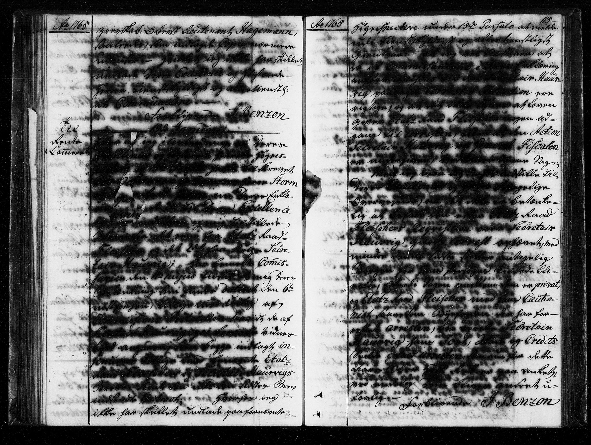 Stattholderembetet 1572-1771, AV/RA-EA-2870/Bf/L0004: Stattholderprotokoll (allmenn kopibok), 1764-1765, p. 114b-115a