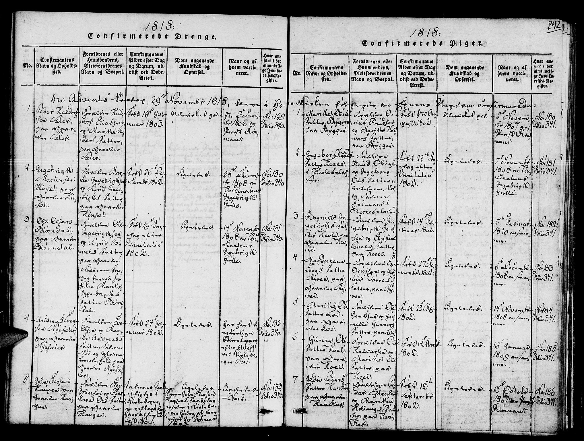 Ministerialprotokoller, klokkerbøker og fødselsregistre - Sør-Trøndelag, SAT/A-1456/678/L0895: Parish register (official) no. 678A05 /1, 1816-1821, p. 242
