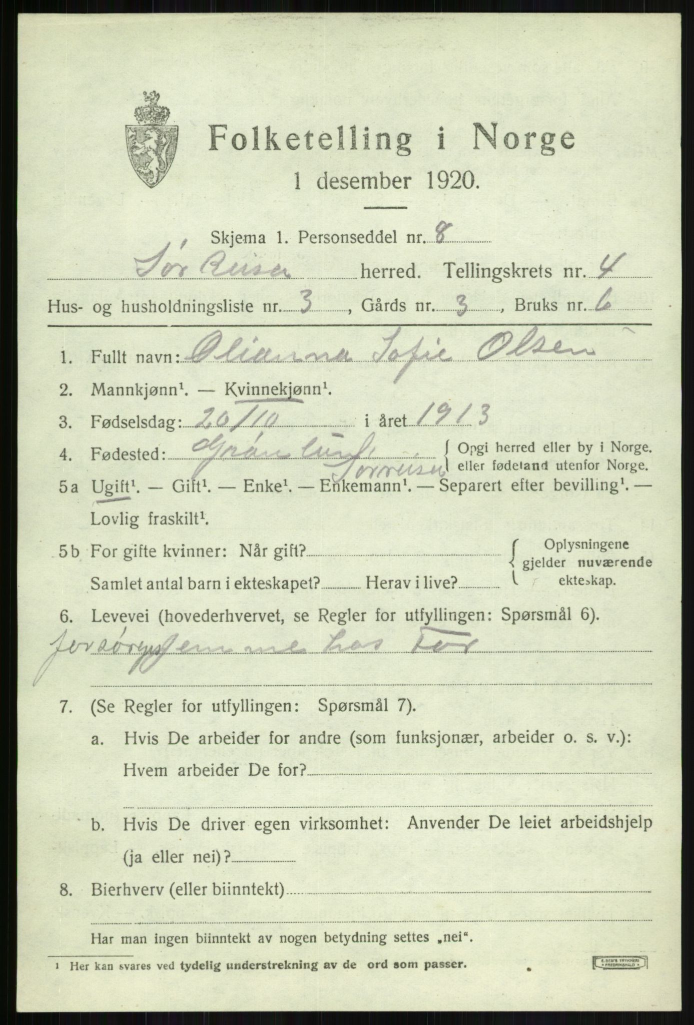 SATØ, 1920 census for Sørreisa, 1920, p. 1800