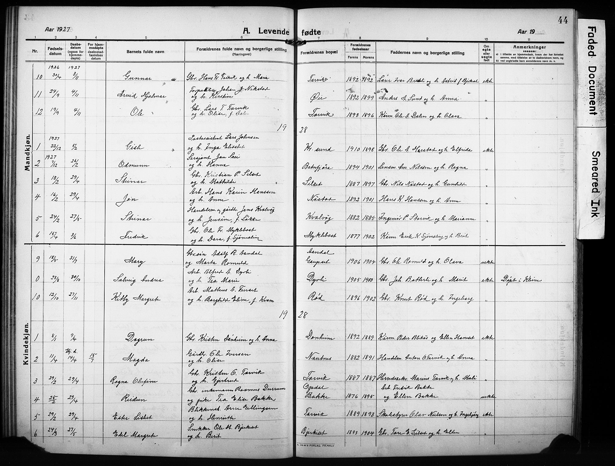 Ministerialprotokoller, klokkerbøker og fødselsregistre - Møre og Romsdal, AV/SAT-A-1454/584/L0970: Parish register (copy) no. 584C03, 1912-1932, p. 44