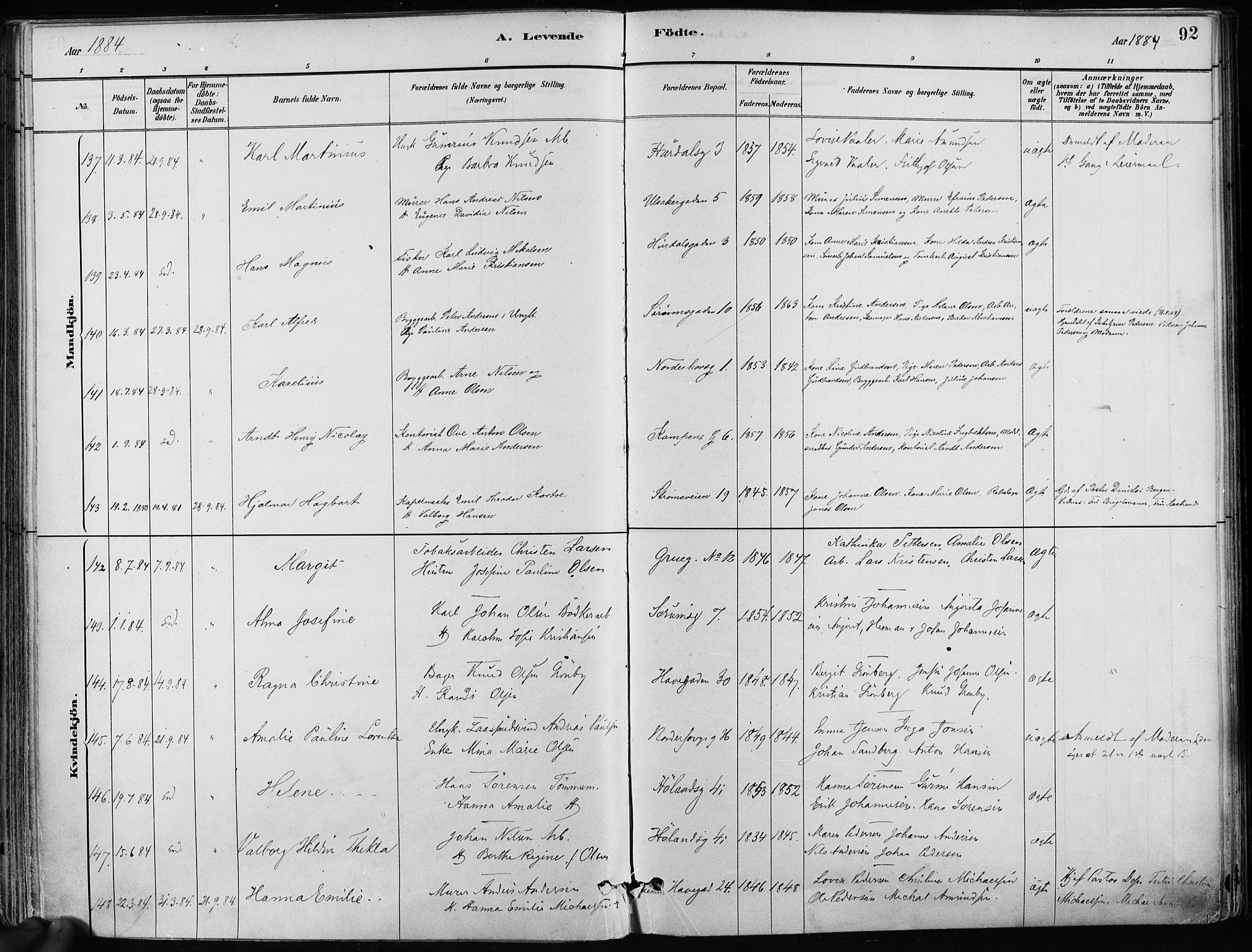 Kampen prestekontor Kirkebøker, SAO/A-10853/F/Fa/L0001: Parish register (official) no. I 1, 1880-1886, p. 92