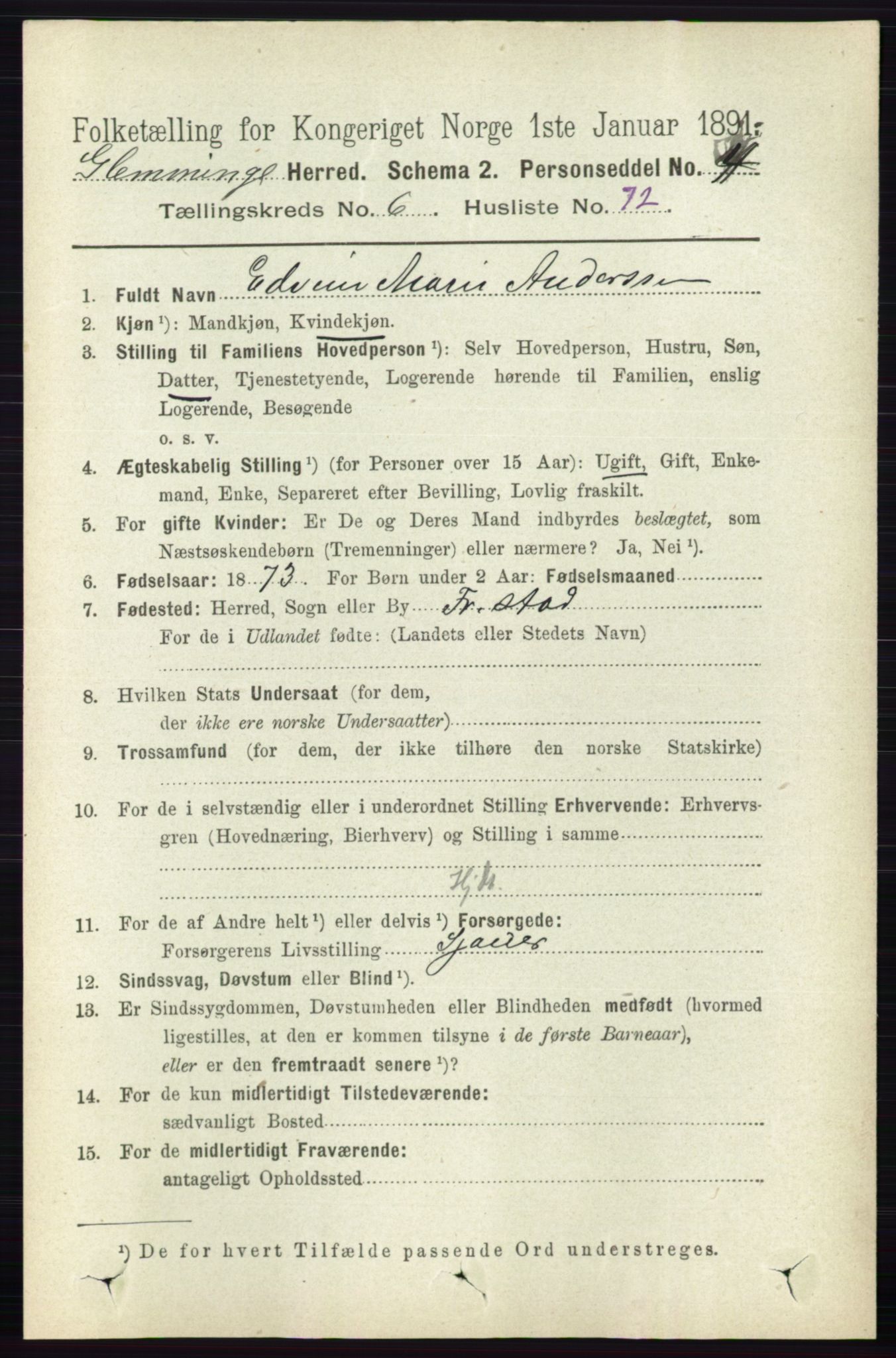 RA, 1891 census for 0132 Glemmen, 1891, p. 8116