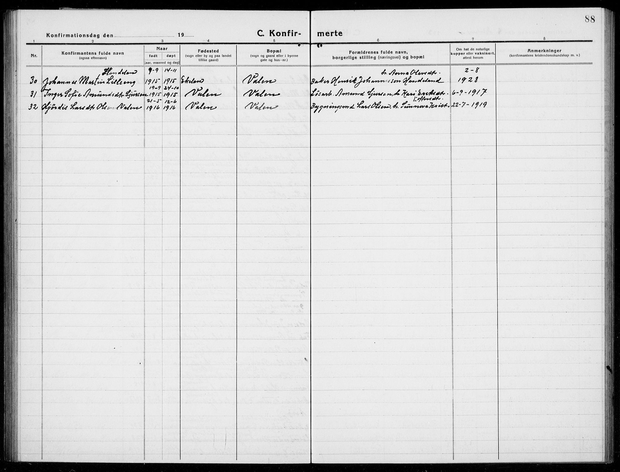Husnes Sokneprestembete, SAB/A-75901/H/Hab: Parish register (copy) no. A  3, 1915-1936, p. 88