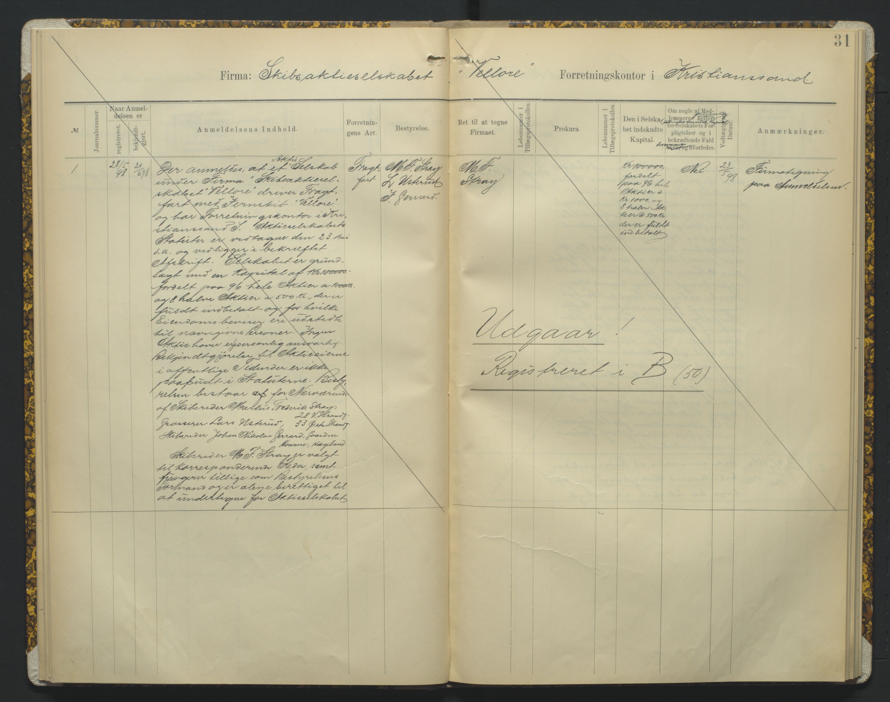 Kristiansand byrett, AV/SAK-1223-0001/K/Kb/L0014: Handelsregister C I, 1891-1934, p. 31