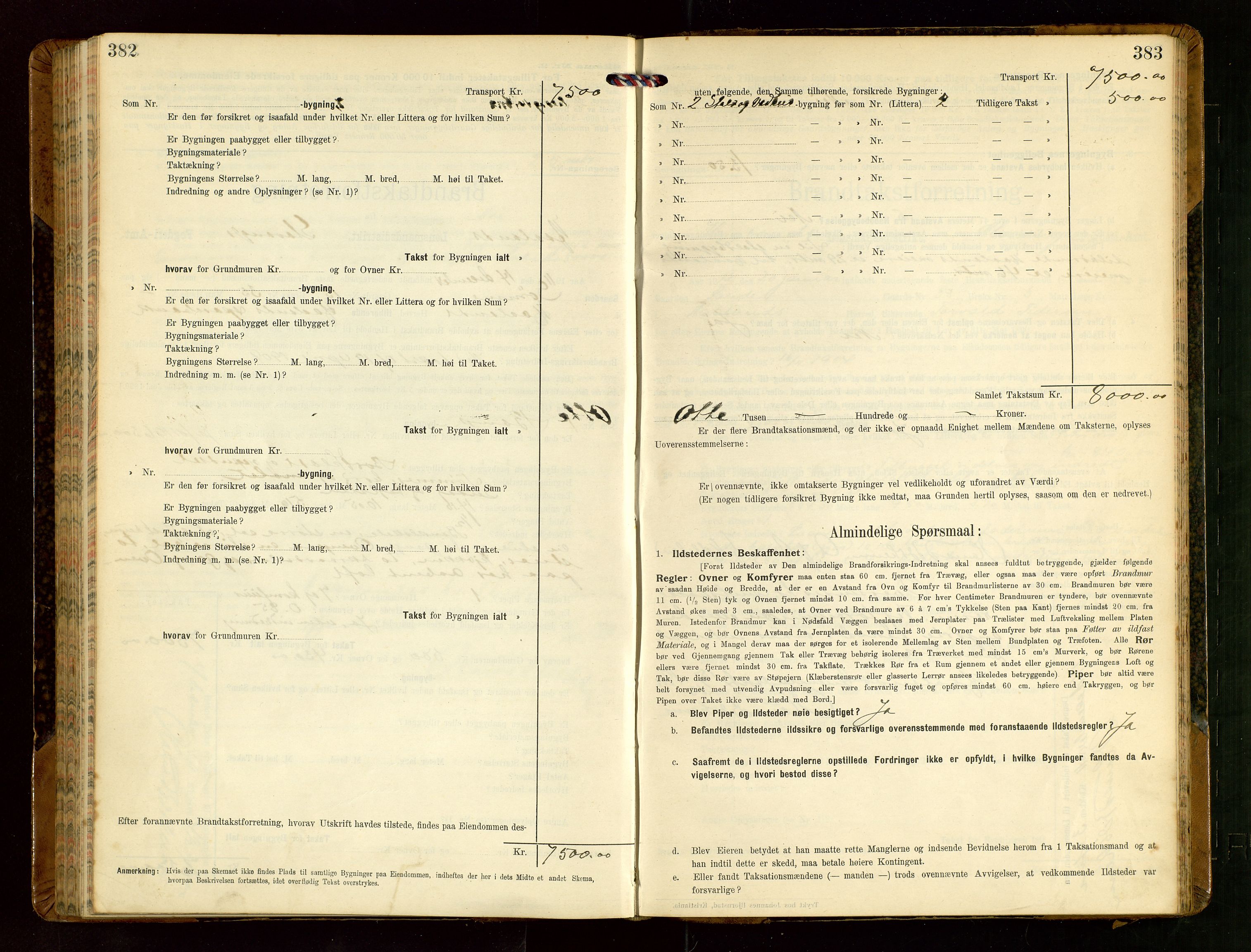 Håland lensmannskontor, AV/SAST-A-100100/Gob/L0004: Branntakstprotokoll - skjematakst. Register i boken., 1913-1915, p. 382-383