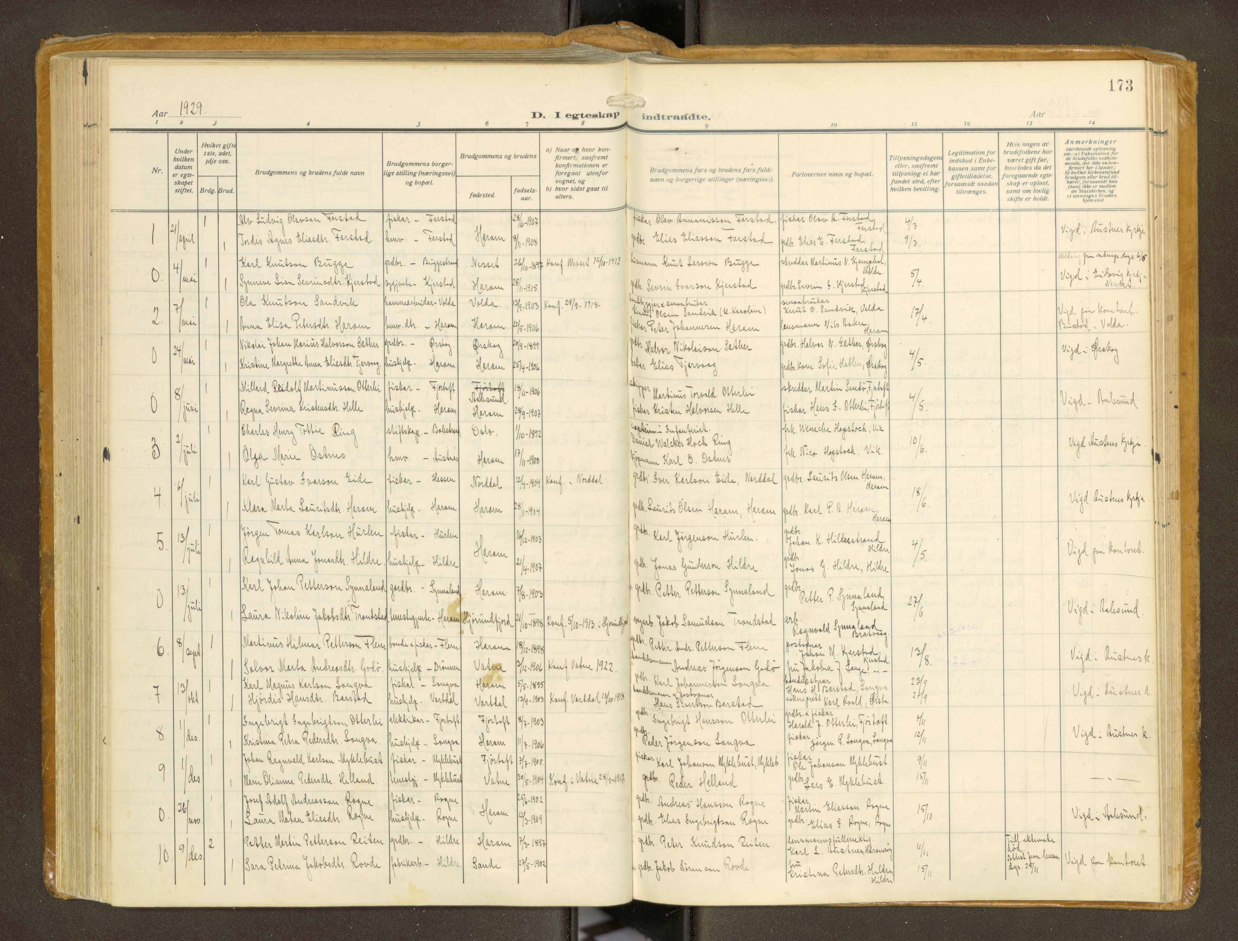 Ministerialprotokoller, klokkerbøker og fødselsregistre - Møre og Romsdal, AV/SAT-A-1454/536/L0518: Parish register (official) no. 536A--, 1914-1931, p. 173