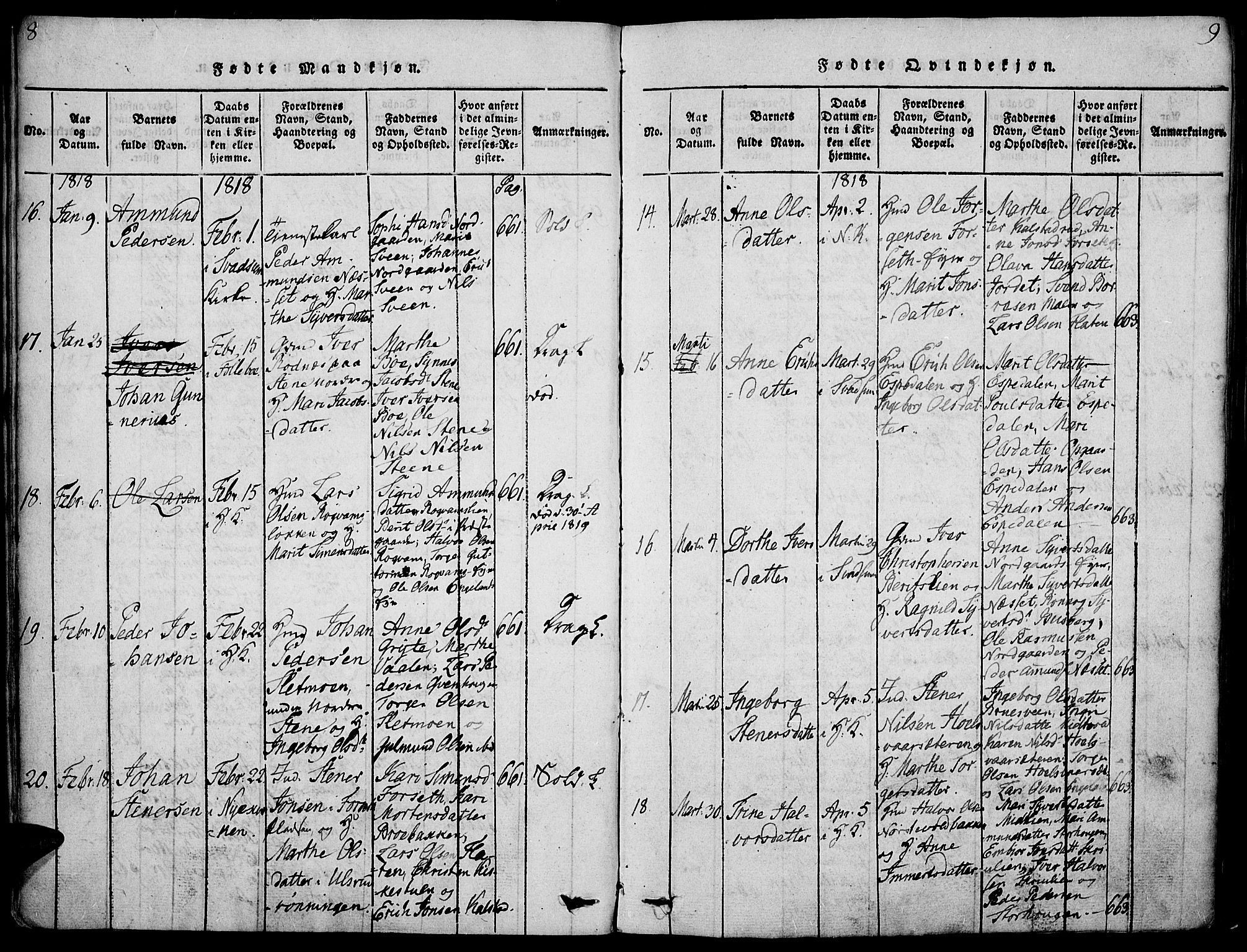 Gausdal prestekontor, AV/SAH-PREST-090/H/Ha/Haa/L0005: Parish register (official) no. 5, 1817-1829, p. 8-9